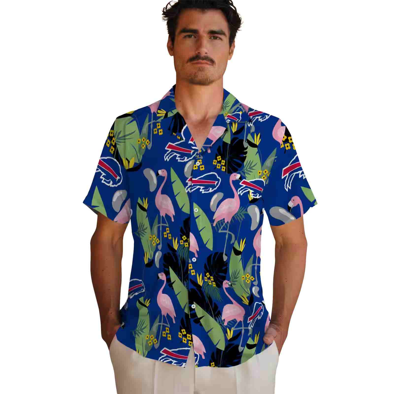 buffalo bills flamingo leaves blue hawaiian shirt fashion forward