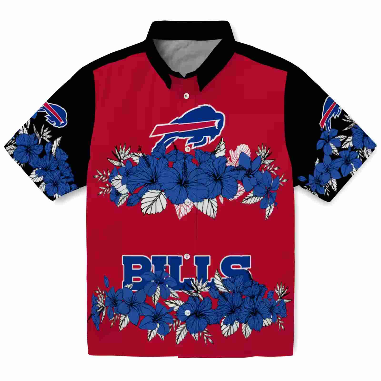 Buffalo Bills Hibiscus Stripe Blue Black Hawaiian Shirt