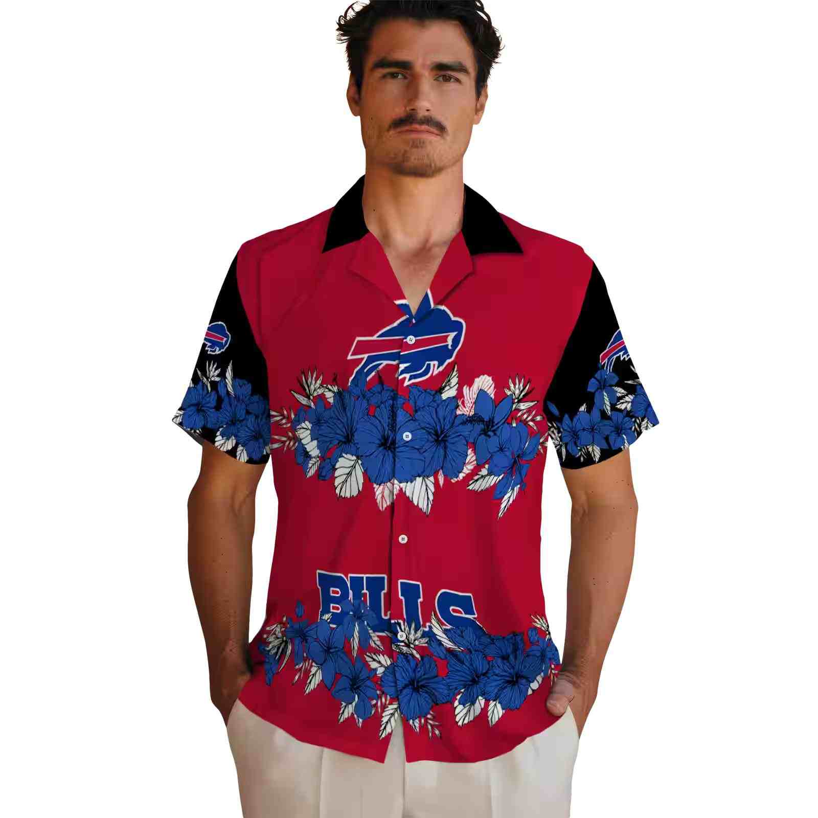 buffalo bills hibiscus stripe blue black hawaiian shirt fashion forward