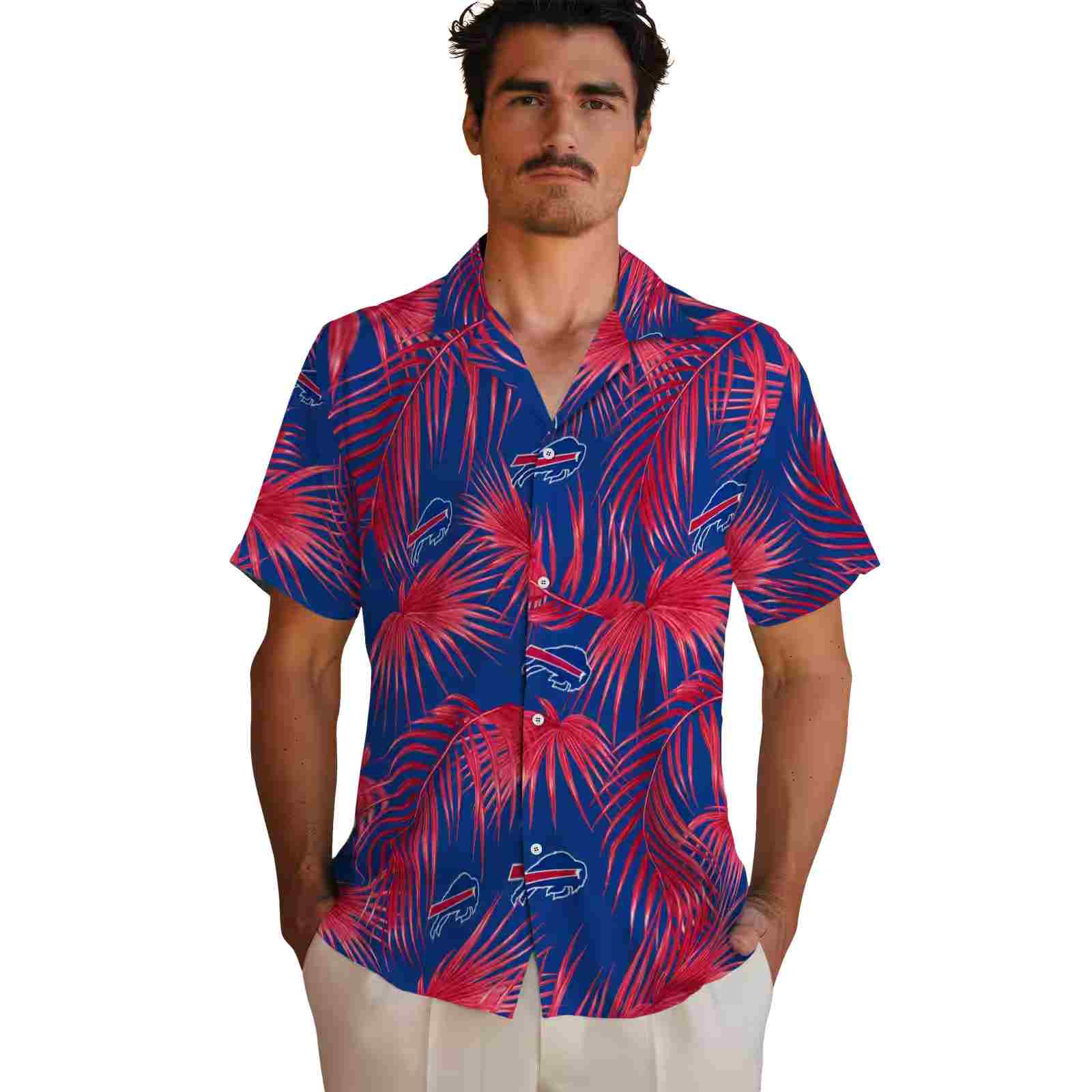 buffalo bills leafy palms blue hawaiian shirt fashion forward