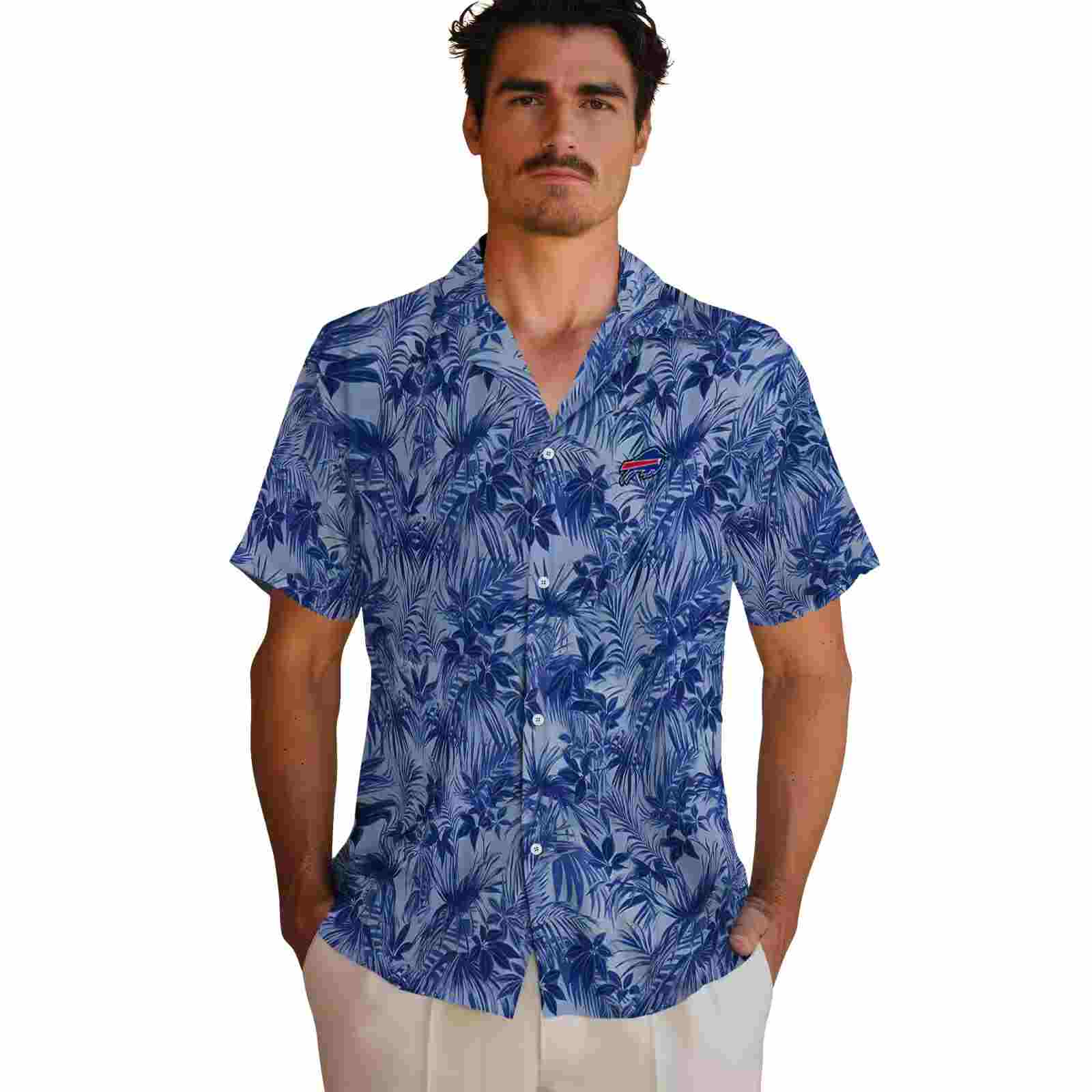 buffalo bills leafy pattern blue hawaiian shirt fashion forward