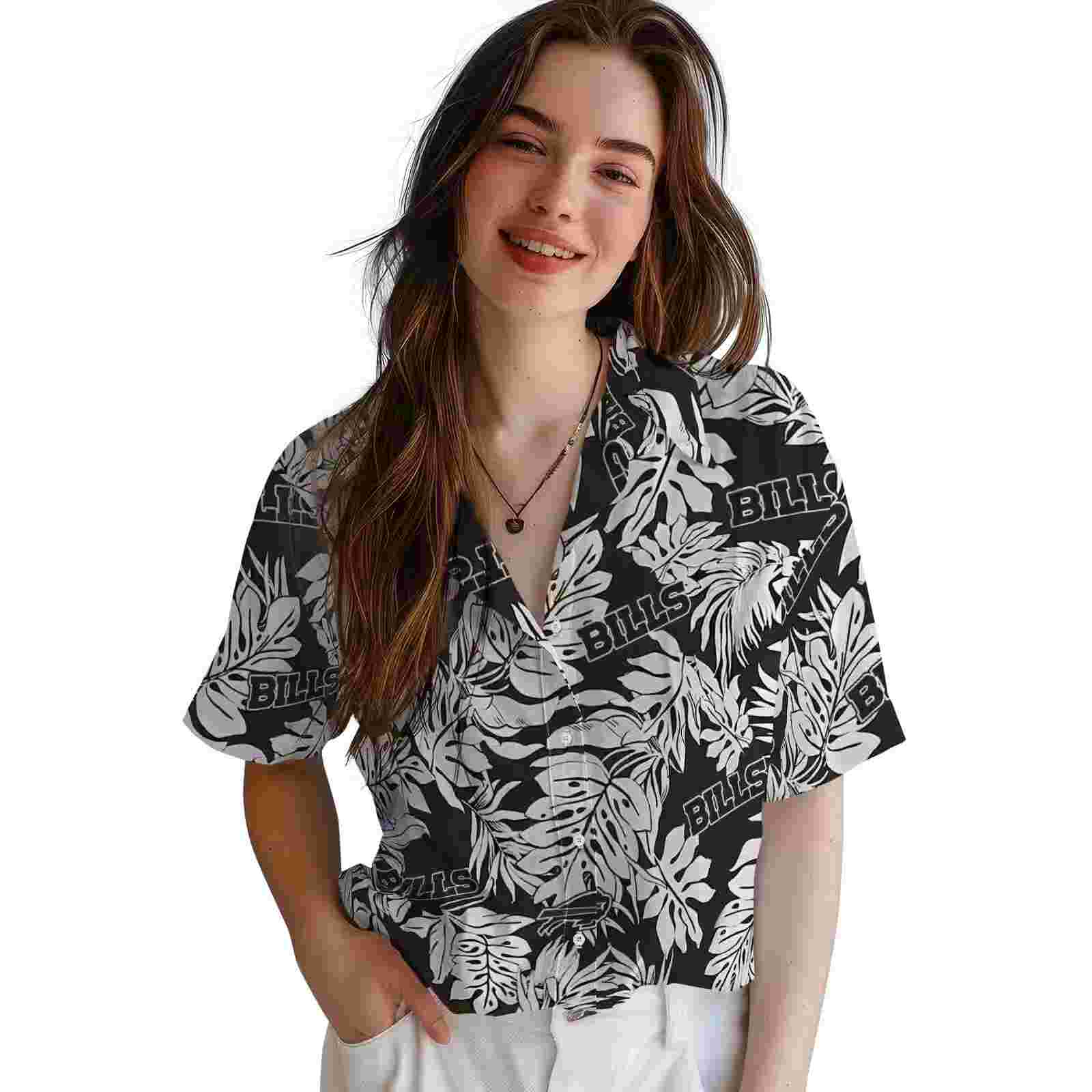 buffalo bills monstera leaf pattern black hawaiian shirt latest model