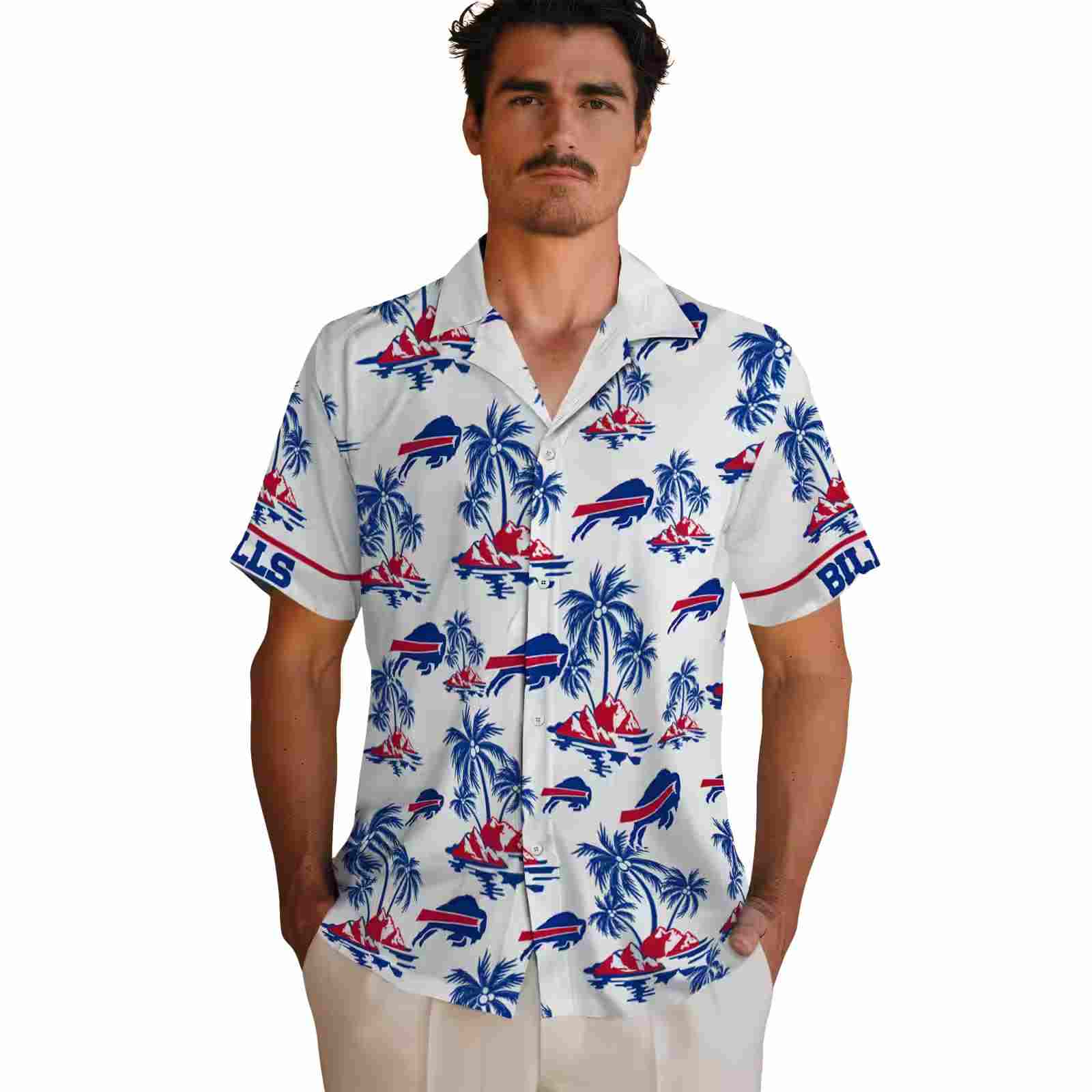 buffalo bills palm island print blue white hawaiian shirt fashion forward