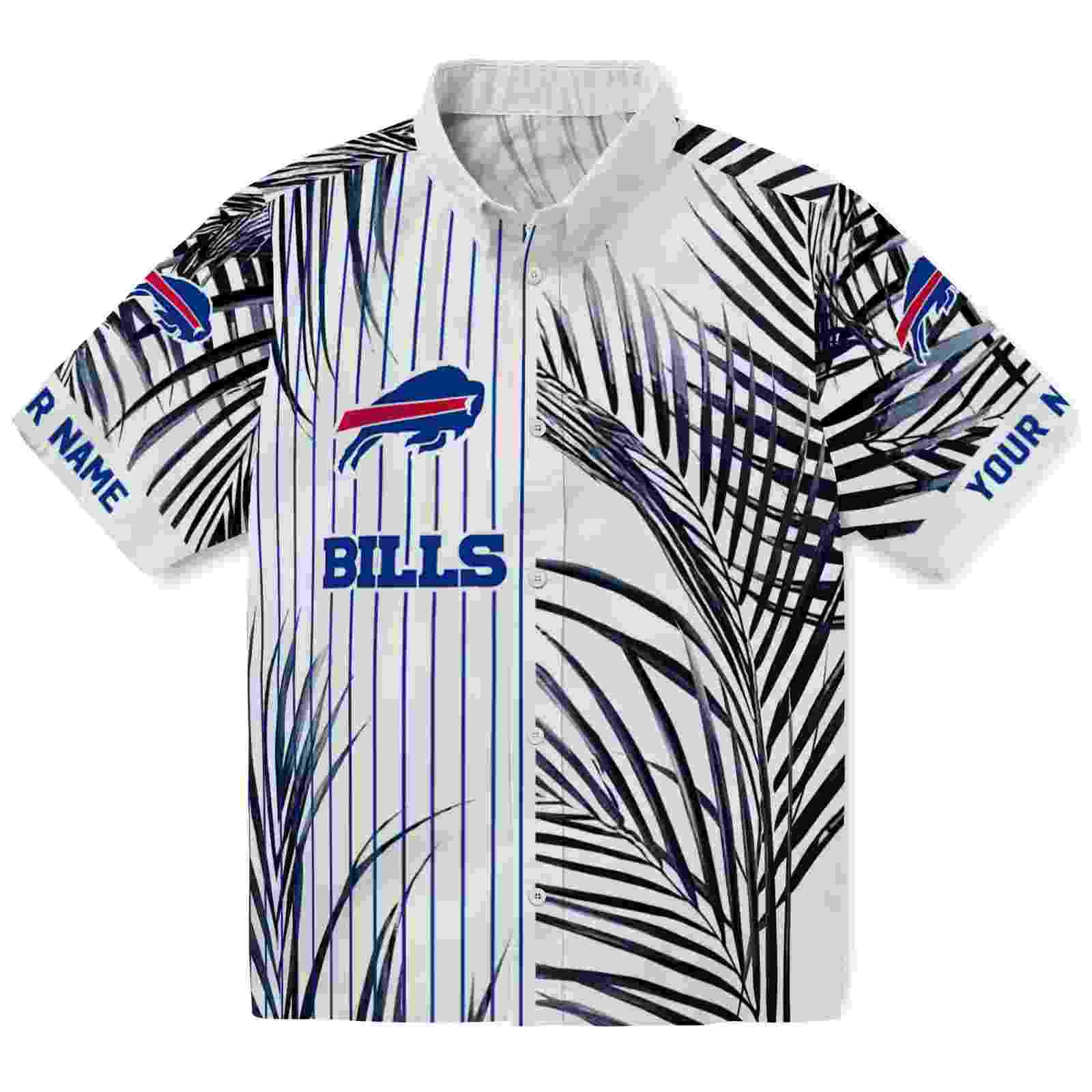 Buffalo Bills Palm Stripes Blue Black White Hawaiian Shirt