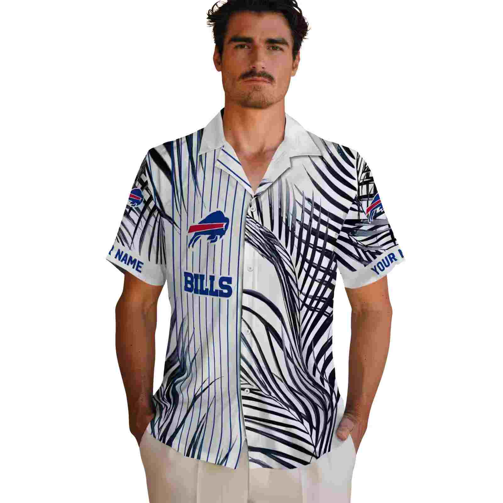 buffalo bills palm stripes blue black white hawaiian shirt fashion forward