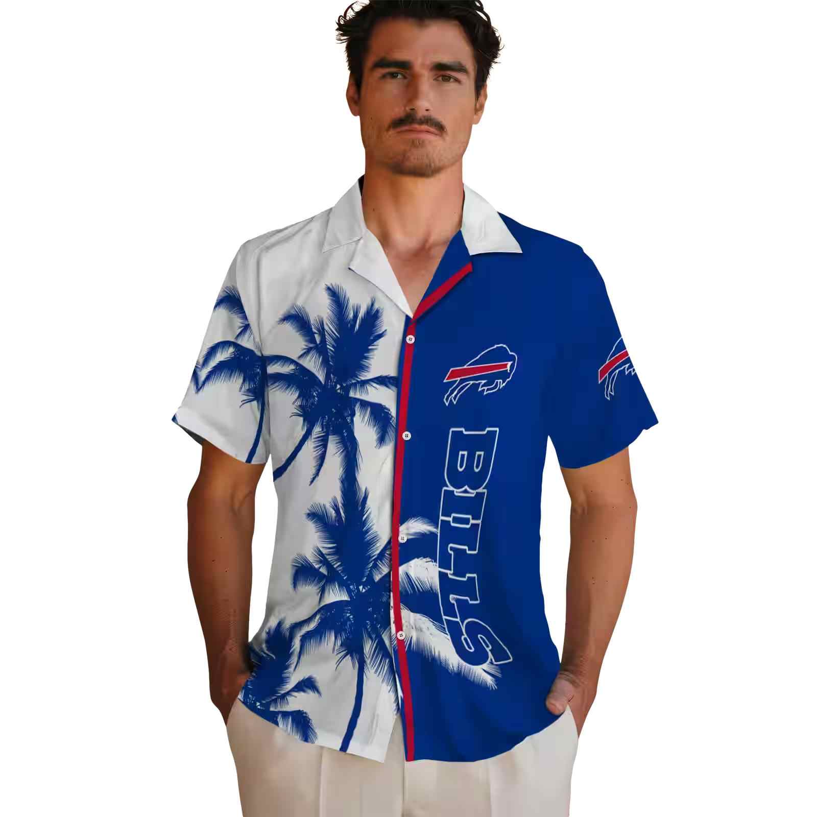 buffalo bills palm trees blue white hawaiian shirt fashion forward