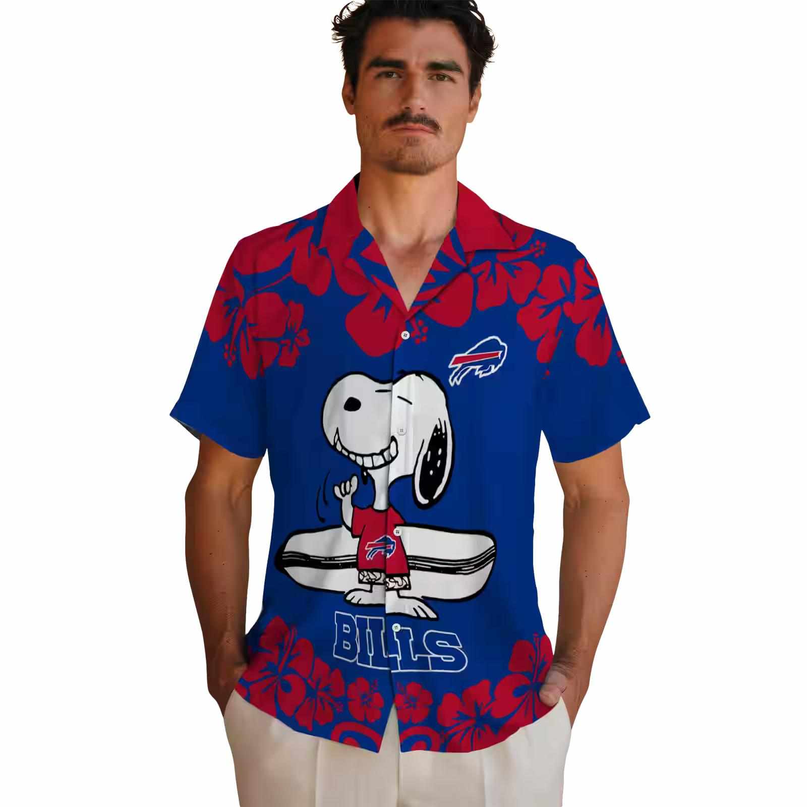 buffalo bills snoopy surf blue white hawaiian shirt fashion forward