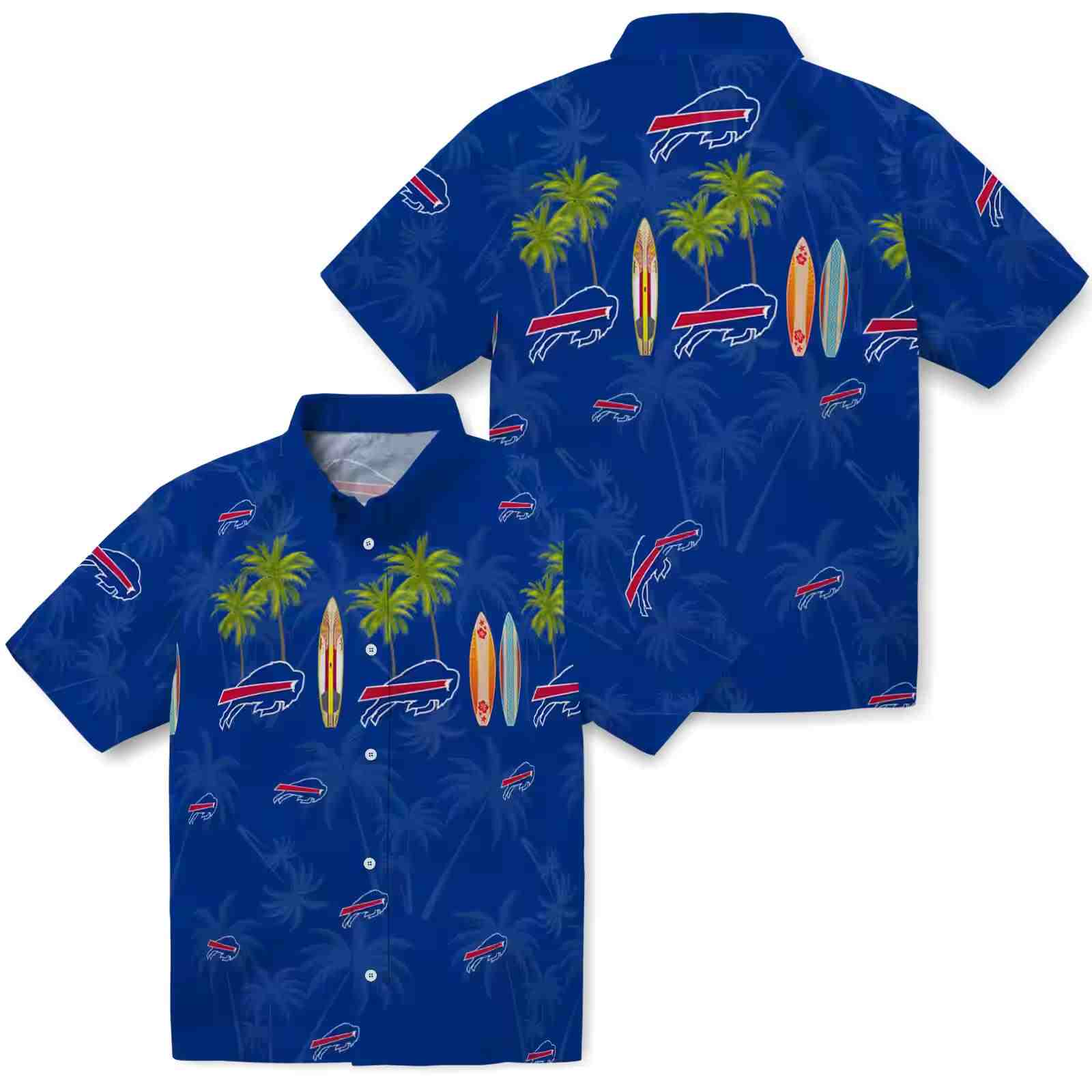 buffalo bills surfboard palm blue hawaiian shirt high quality