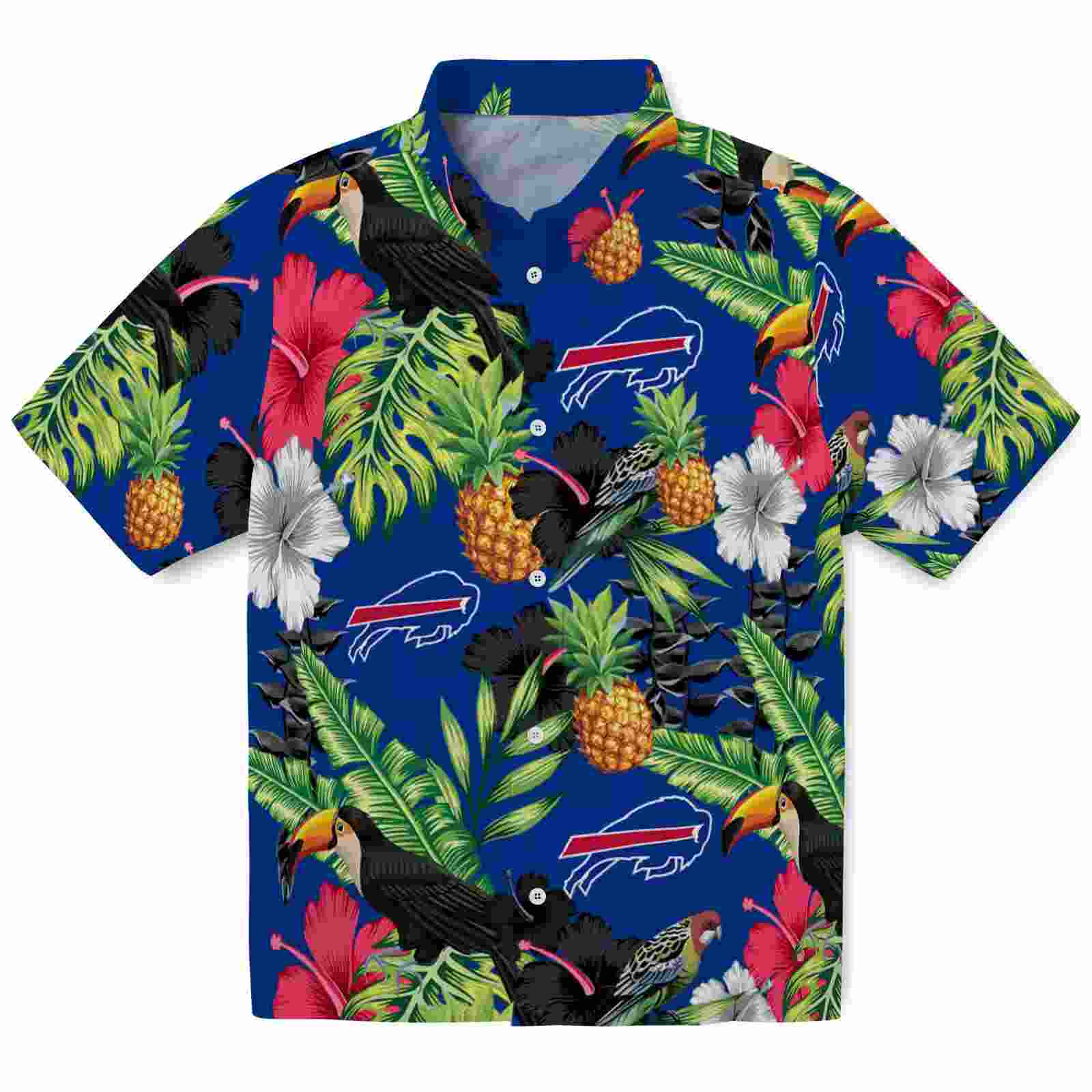 Buffalo Bills Toucan Hibiscus Pineapple Blue Green Hawaiian Shirt