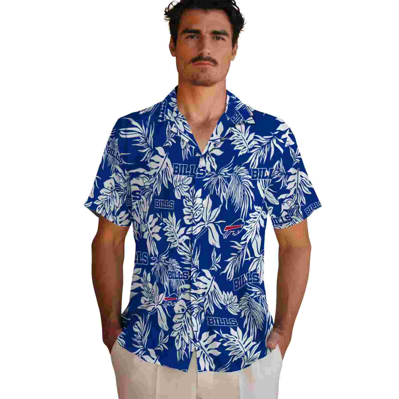 buffalo bills tropical leaf blue white hawaiian shirt fashion forward