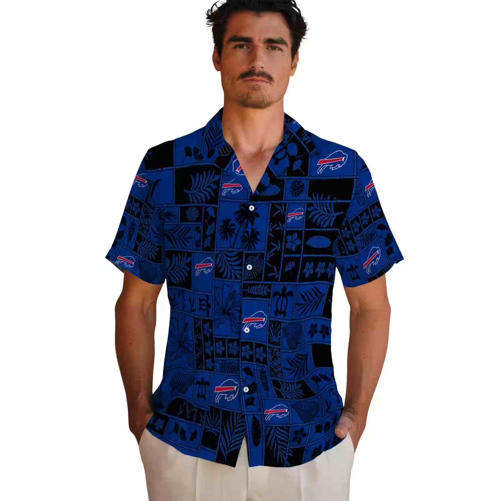 buffalo bills tropical patchwork blue black hawaiian shirt fashion forward