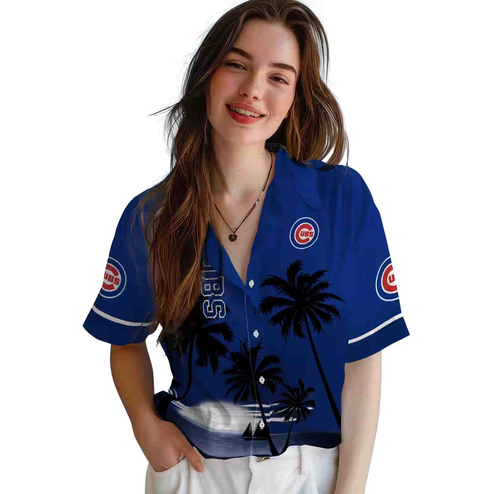 chicago cubs beach sunset blue black hawaiian shirt latest model