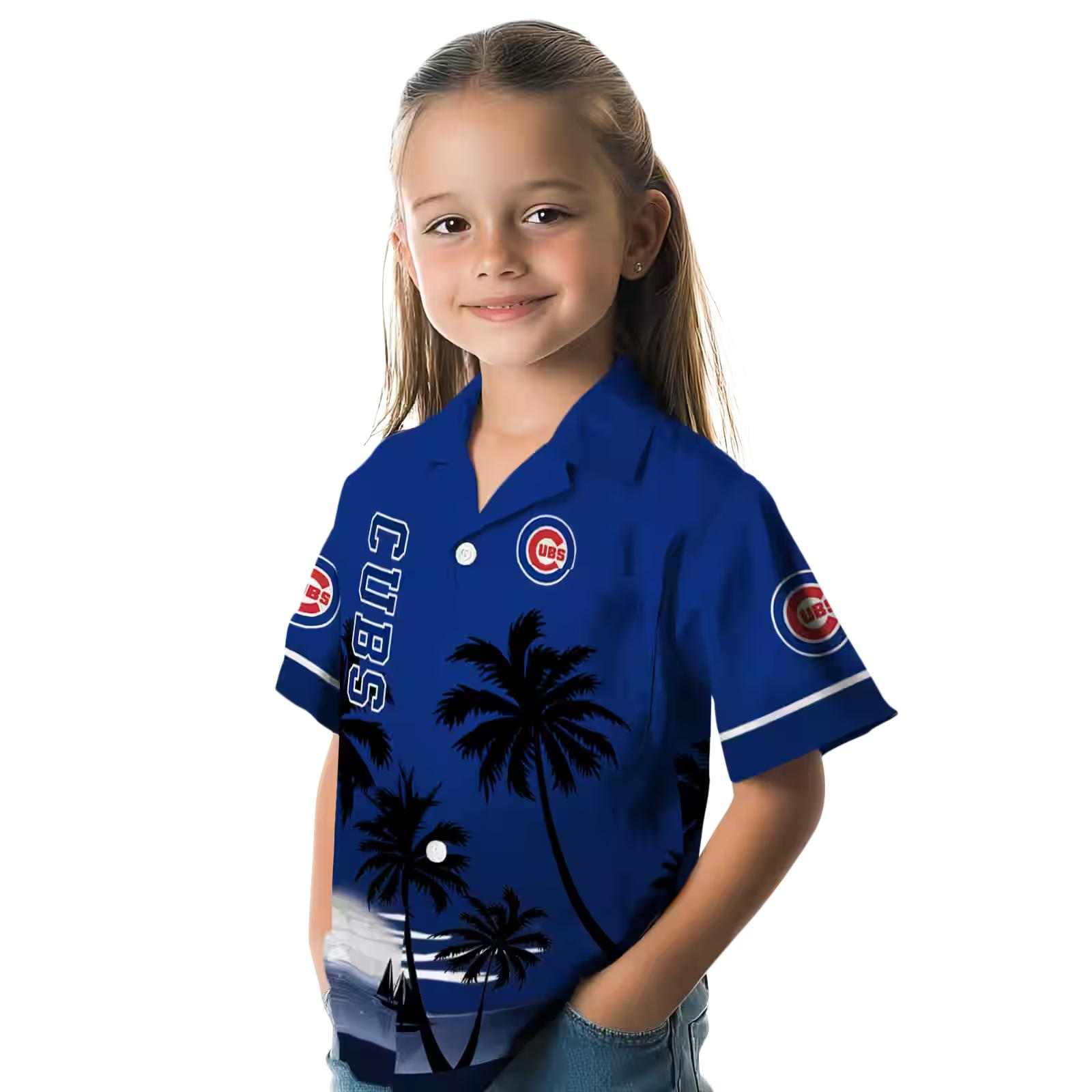 chicago cubs beach sunset blue black hawaiian shirt premium grade