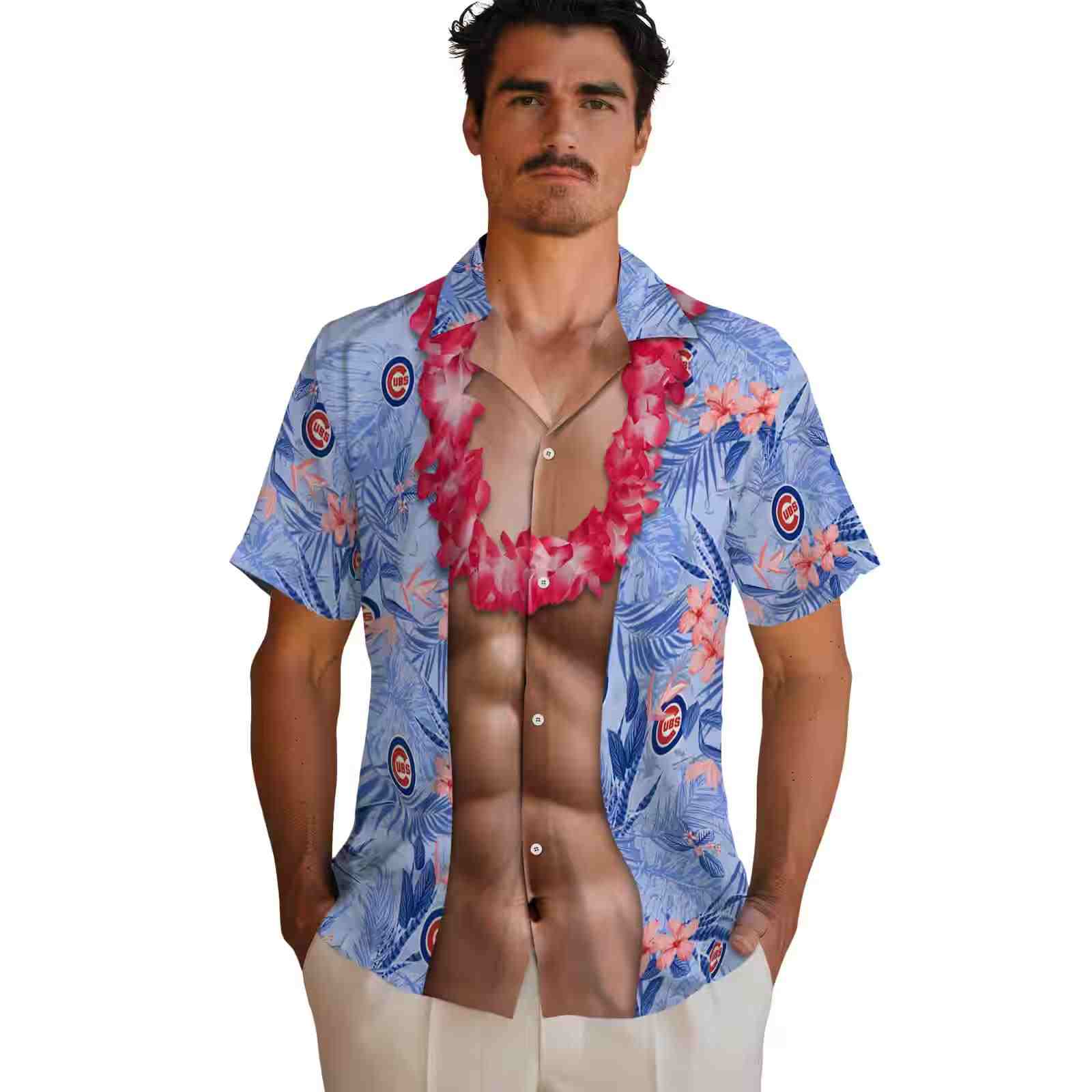 chicago cubs chest illusion blue hawaiian shirt fashion forward