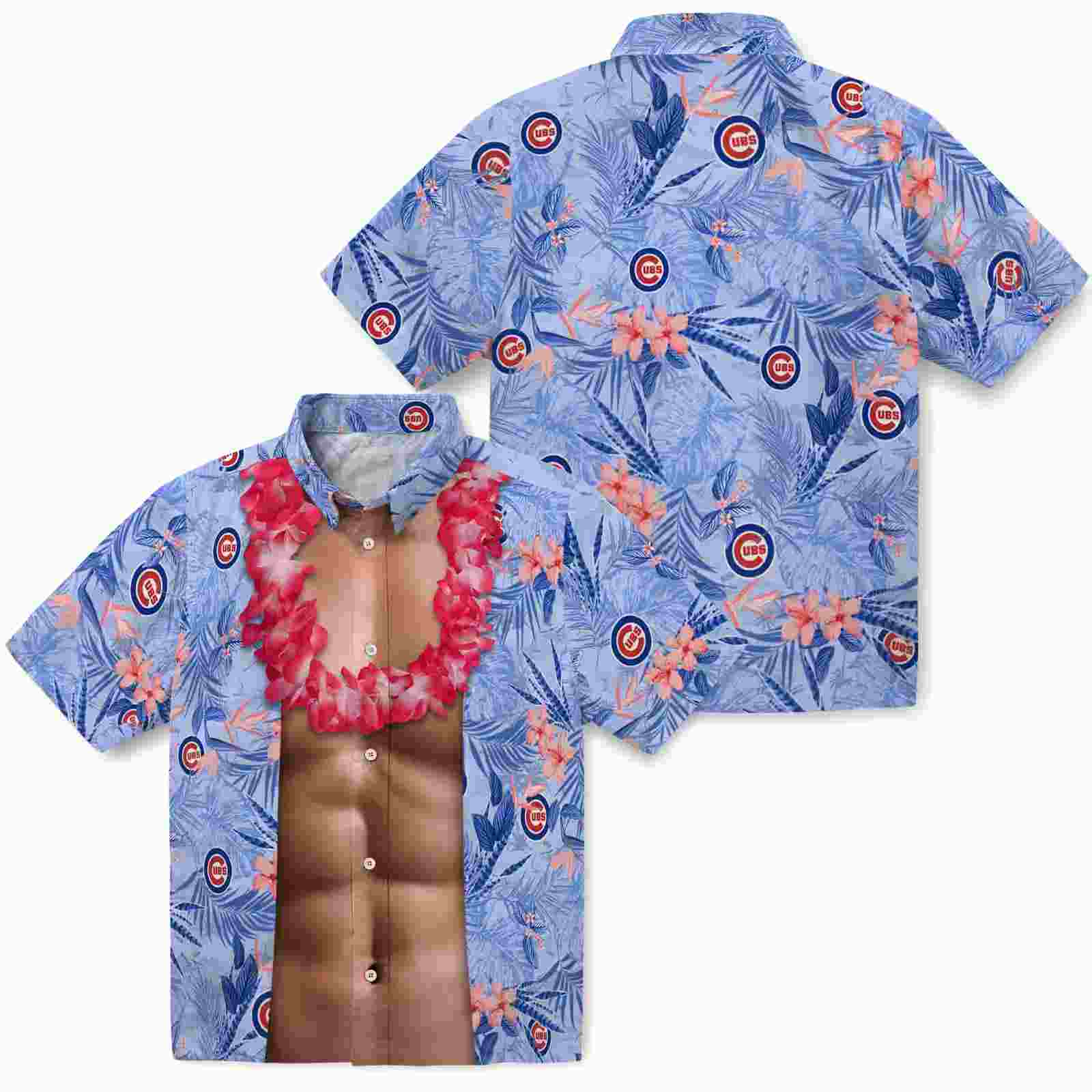 chicago cubs chest illusion blue hawaiian shirt high quality