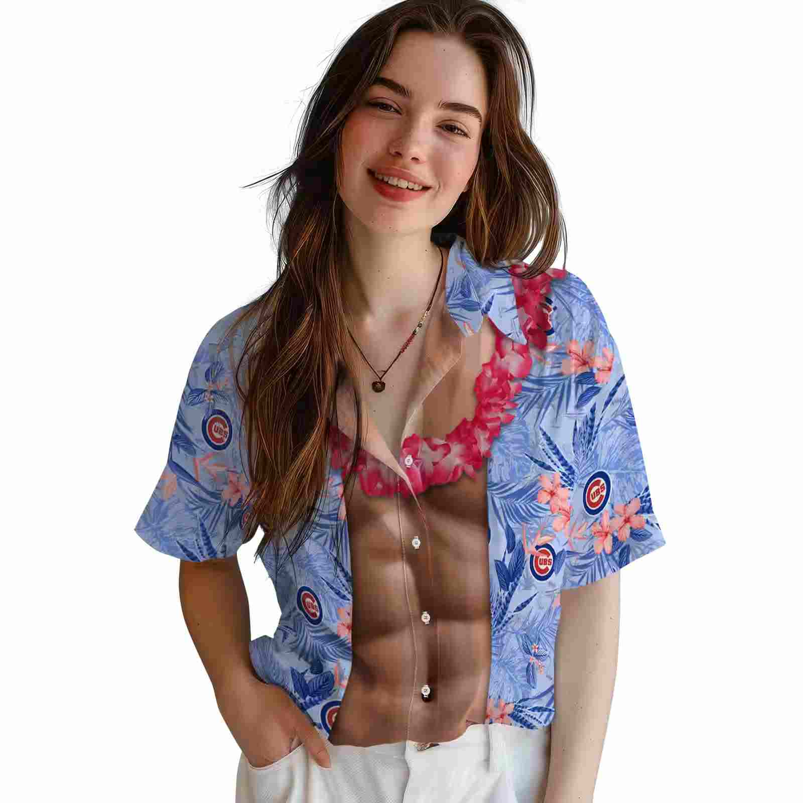 chicago cubs chest illusion blue hawaiian shirt latest model