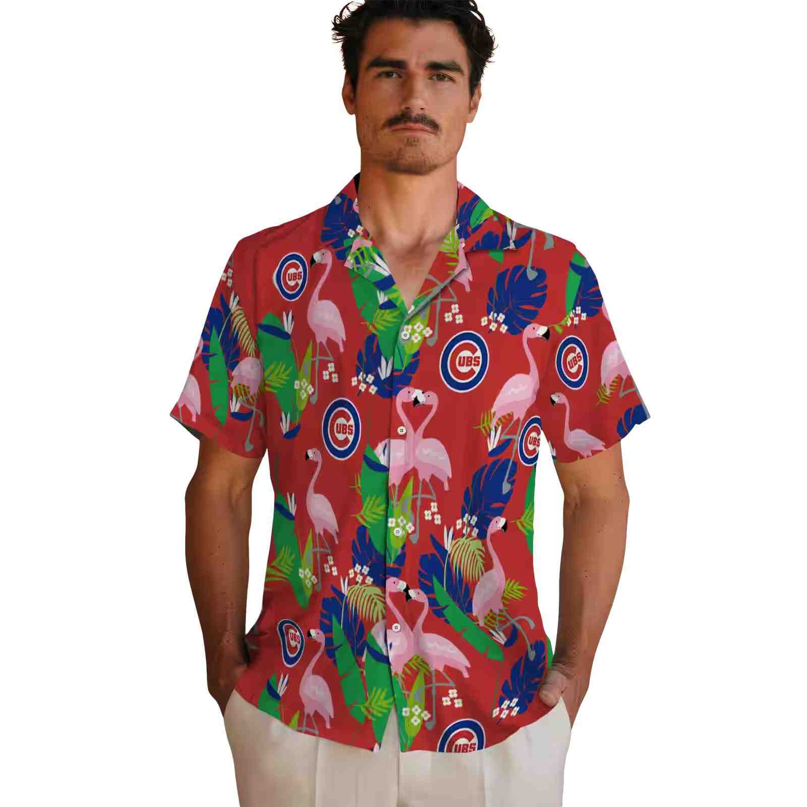 chicago cubs flamingo foliage blue green hawaiian shirt fashion forward