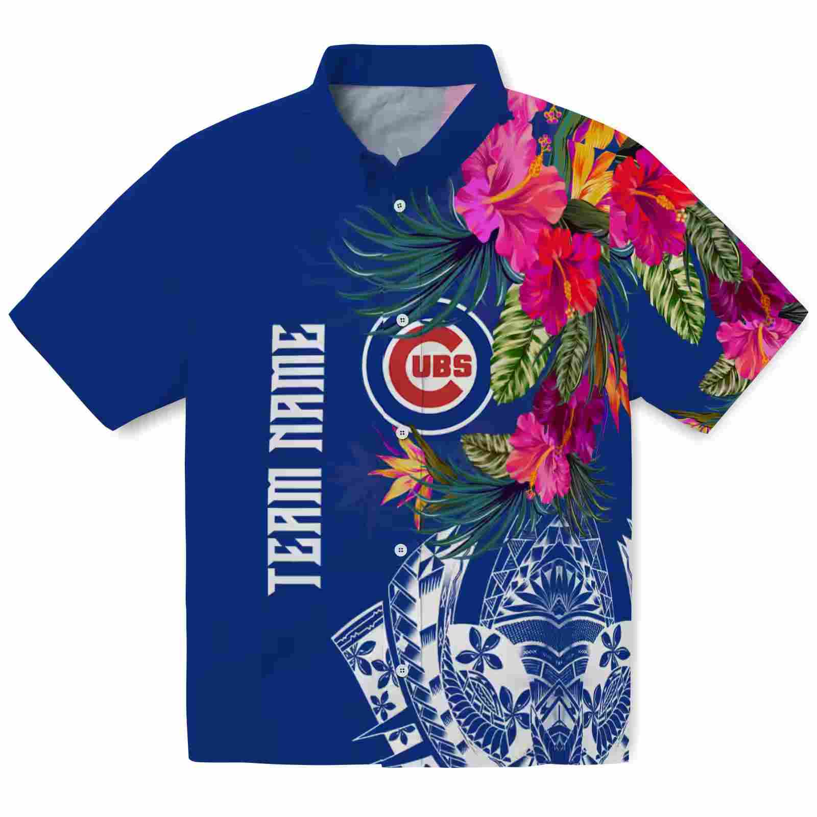 Chicago Cubs Floral Polynesian Blue Hawaiian Shirt