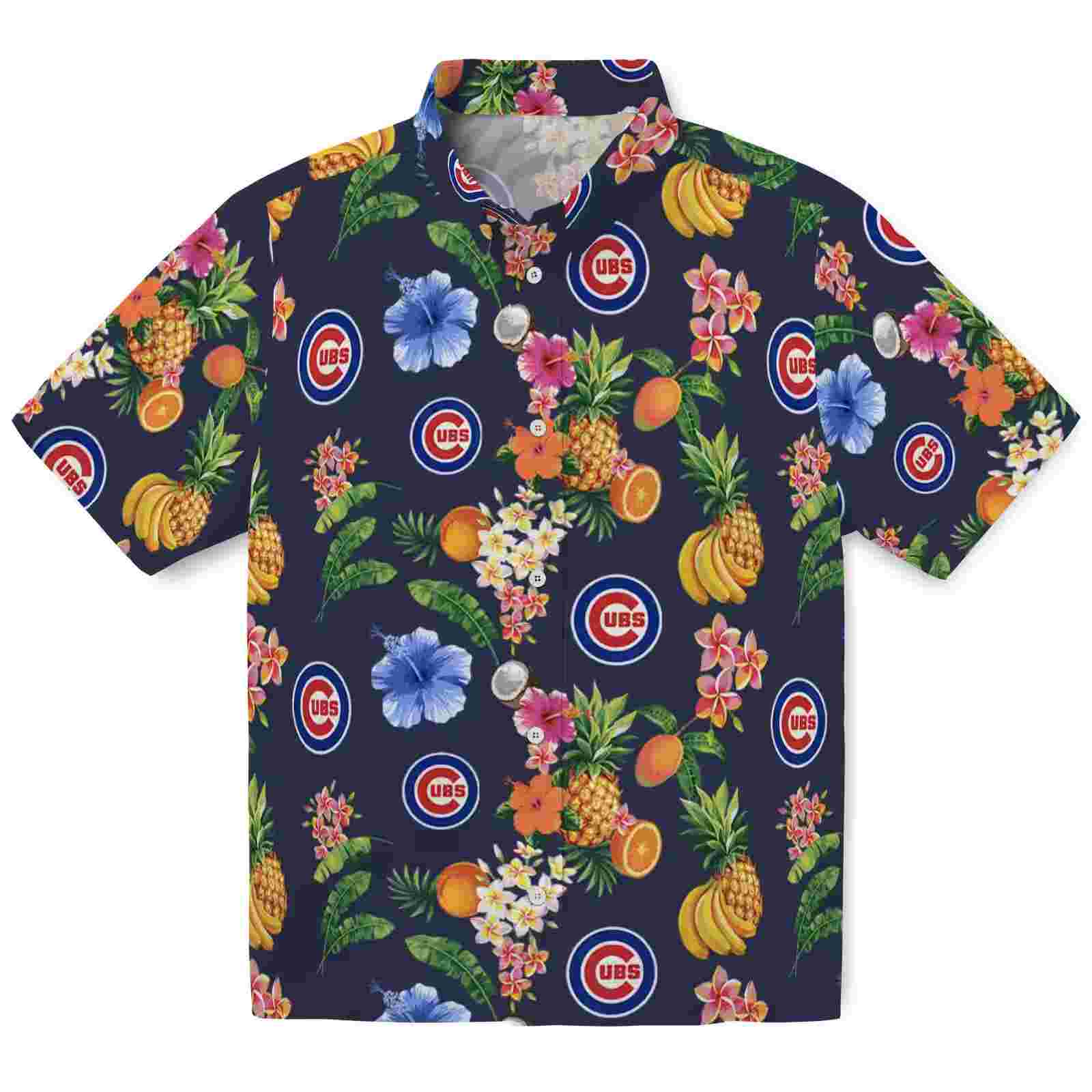 Chicago Cubs Hibiscus And Fruit Navy Blue Hawaiian Shirt