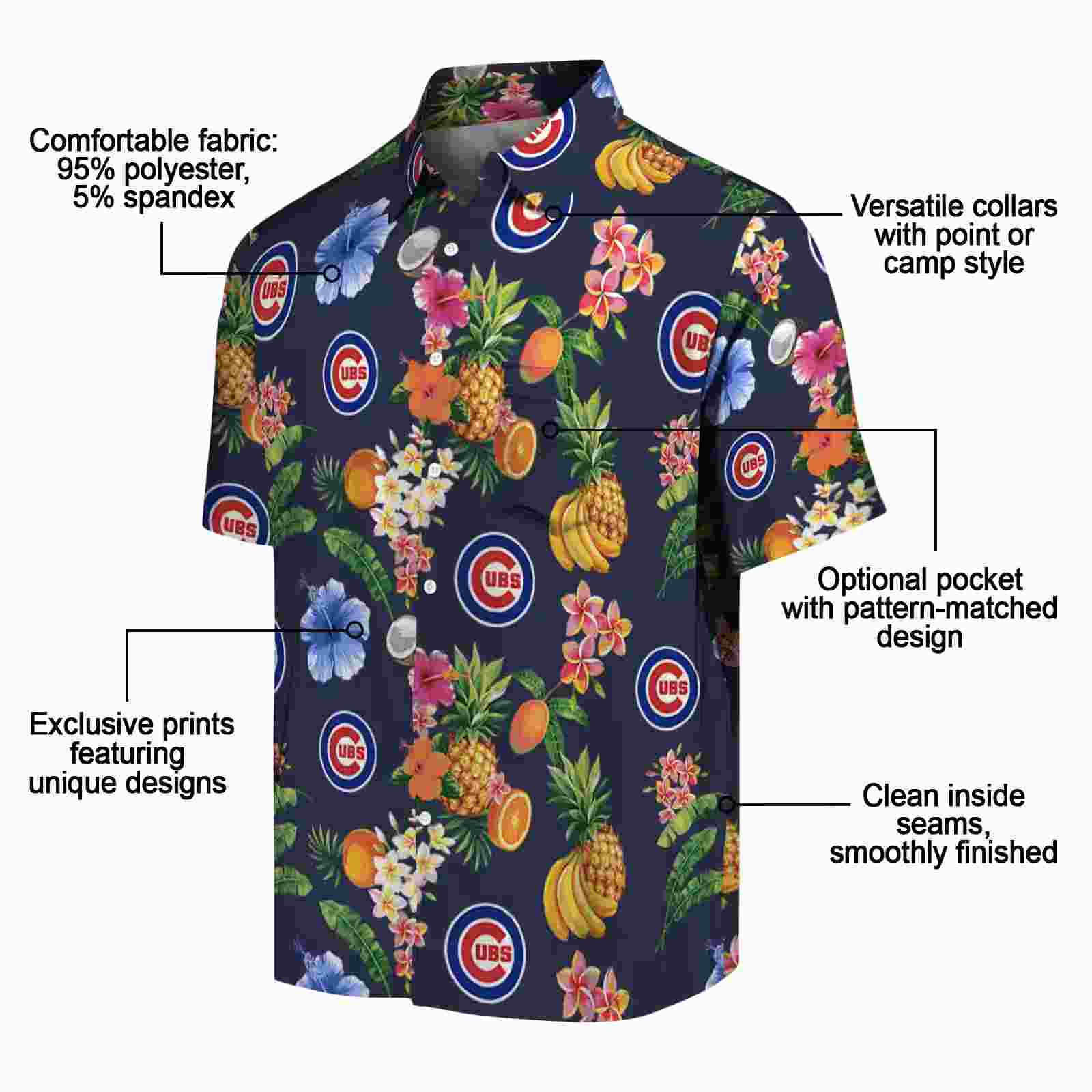 chicago cubs hibiscus and fruit navy blue hawaiian shirt new arrival