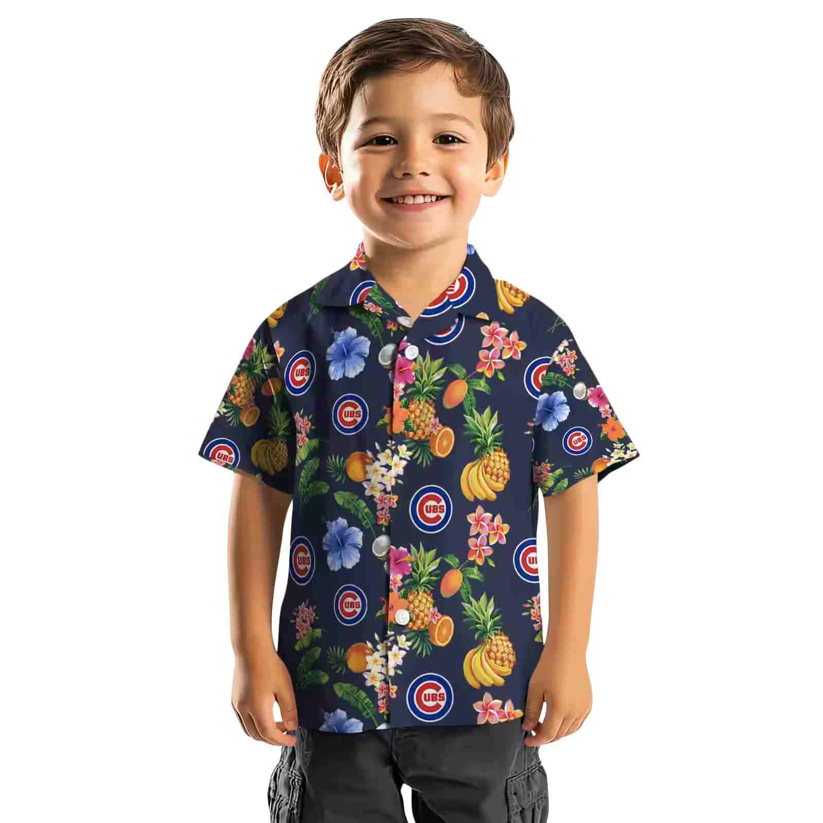 chicago cubs hibiscus and fruit navy blue hawaiian shirt top rated