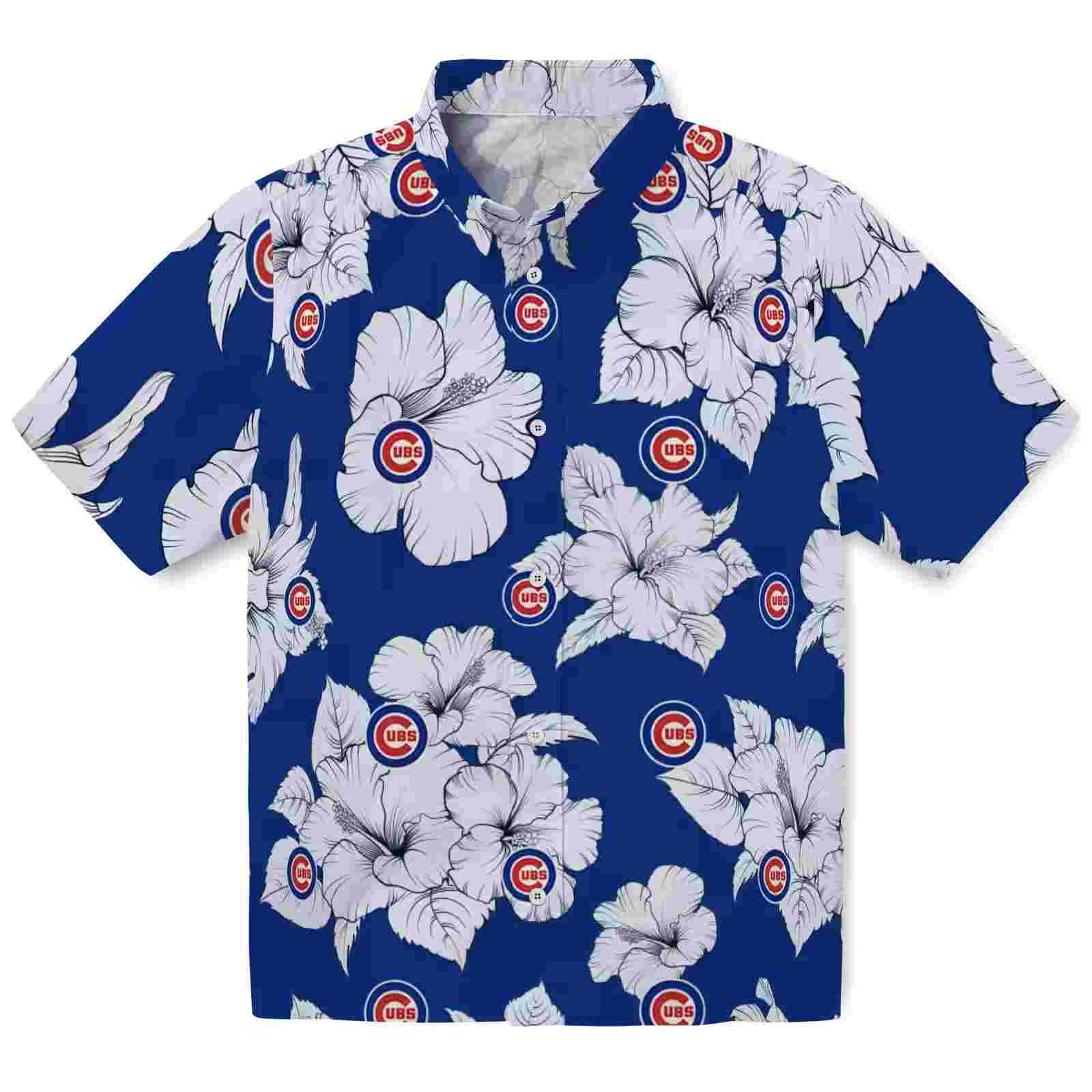 Chicago Cubs Hibiscus Blooms Blue White Hawaiian Shirt