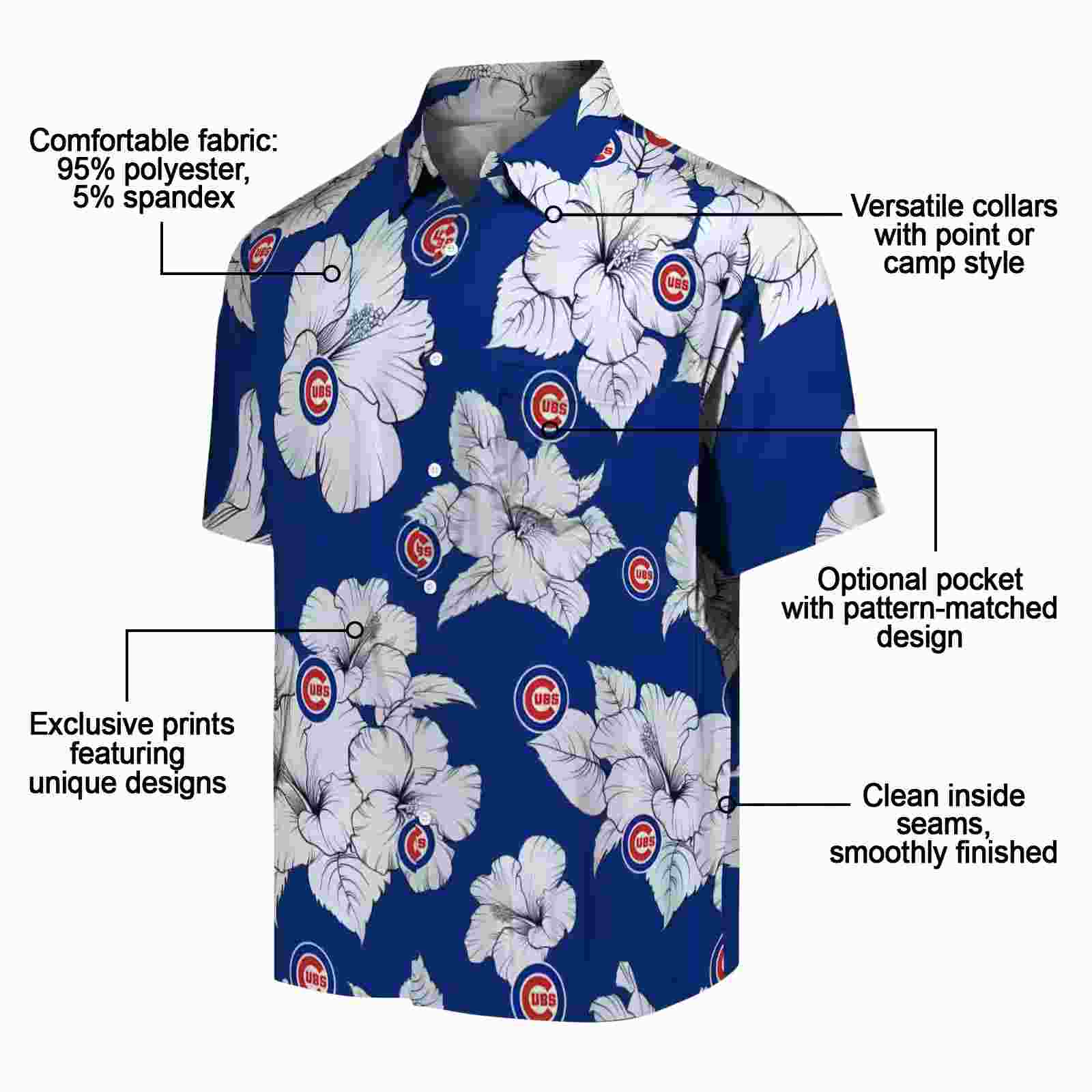 chicago cubs hibiscus blooms blue white hawaiian shirt new arrival