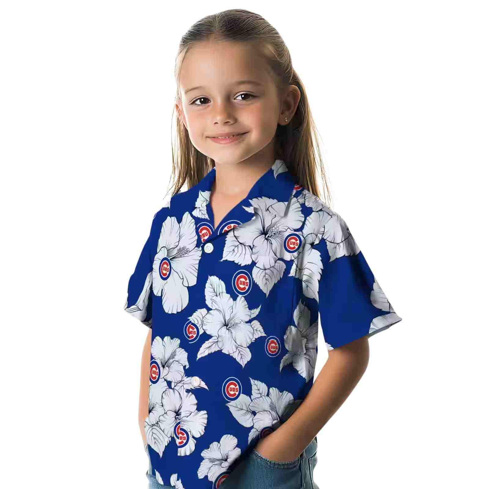 chicago cubs hibiscus blooms blue white hawaiian shirt premium grade