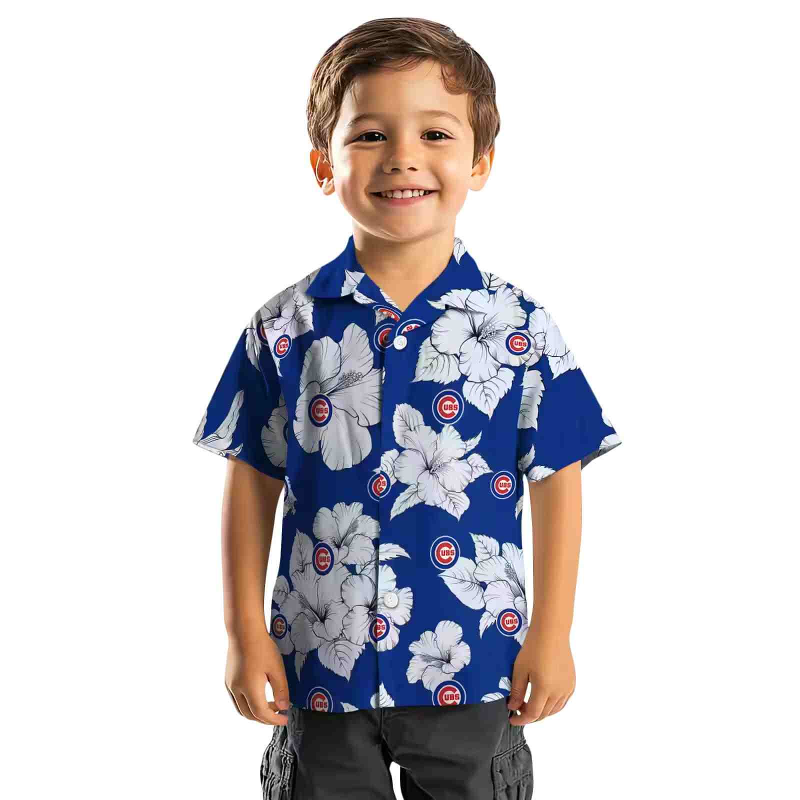 chicago cubs hibiscus blooms blue white hawaiian shirt top rated