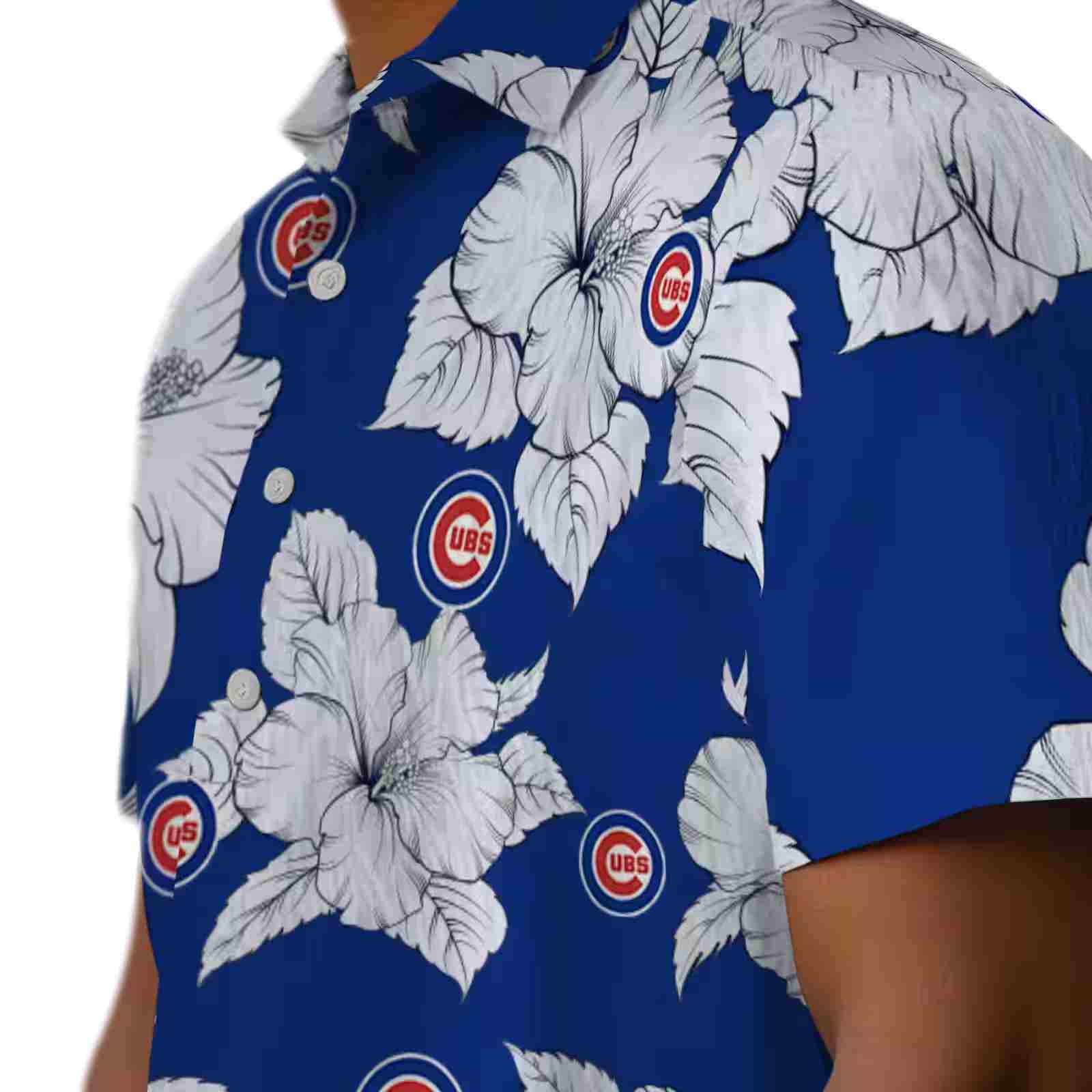 chicago cubs hibiscus blooms blue white hawaiian shirt trendy