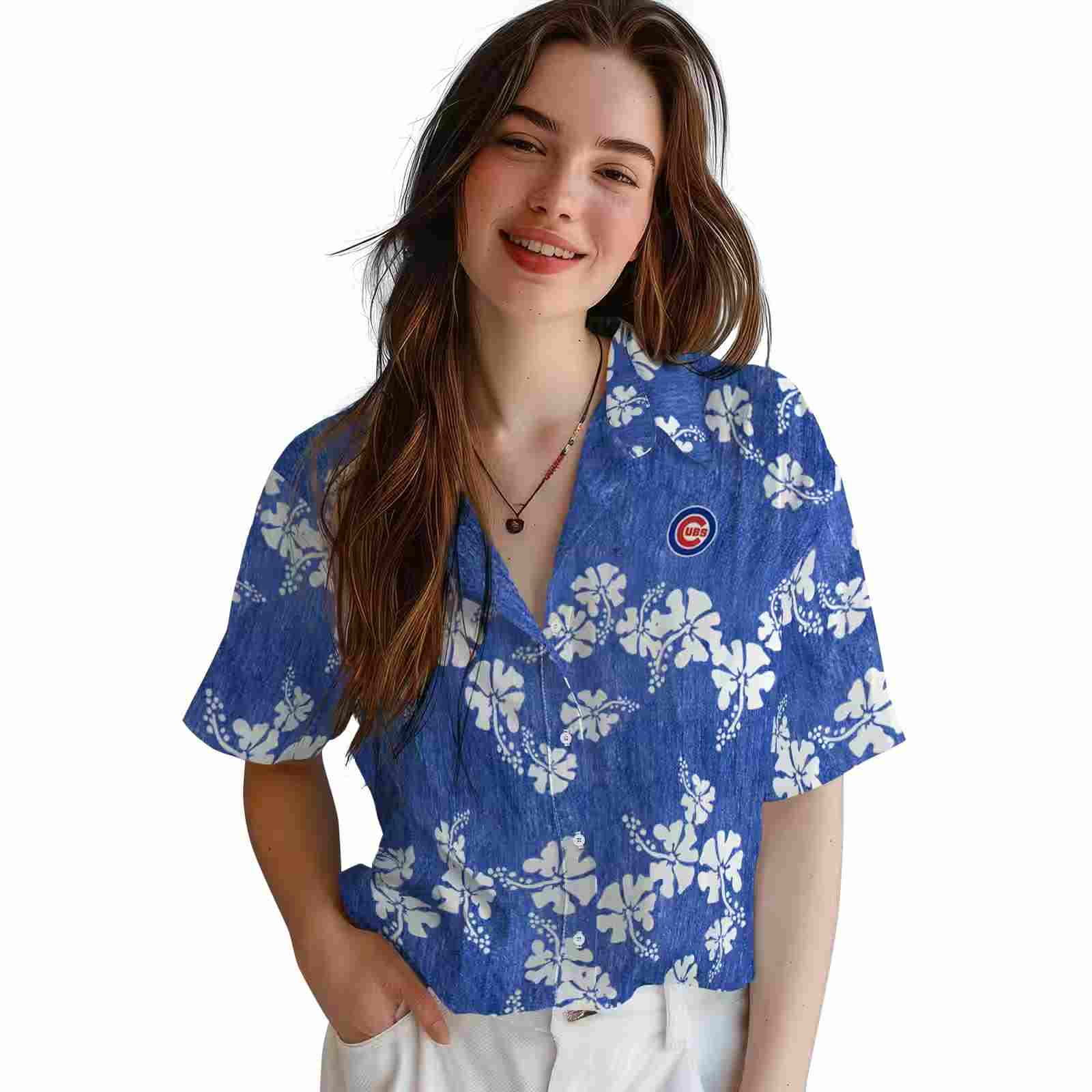 chicago cubs hibiscus clusters blue hawaiian shirt latest model