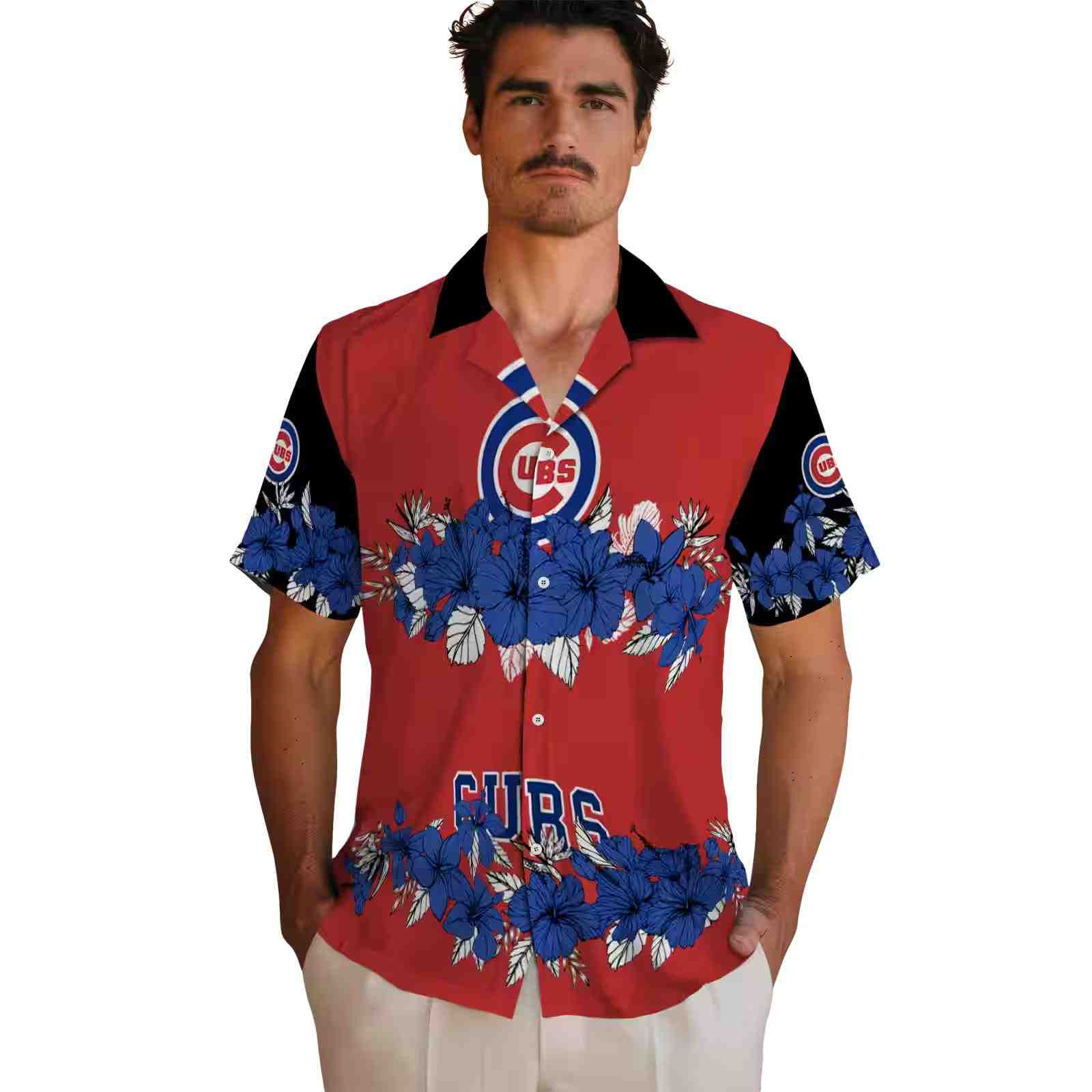 chicago cubs hibiscus stripe blue black hawaiian shirt fashion forward