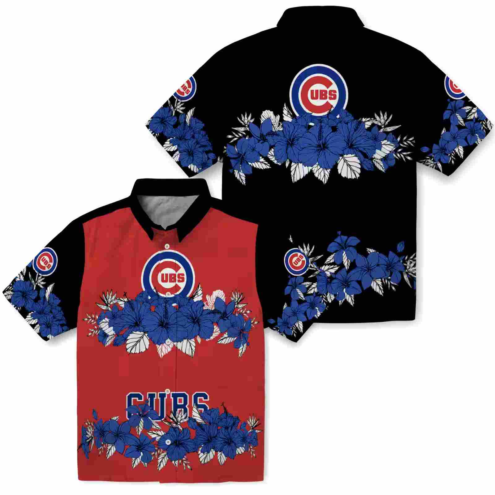 chicago cubs hibiscus stripe blue black hawaiian shirt high quality