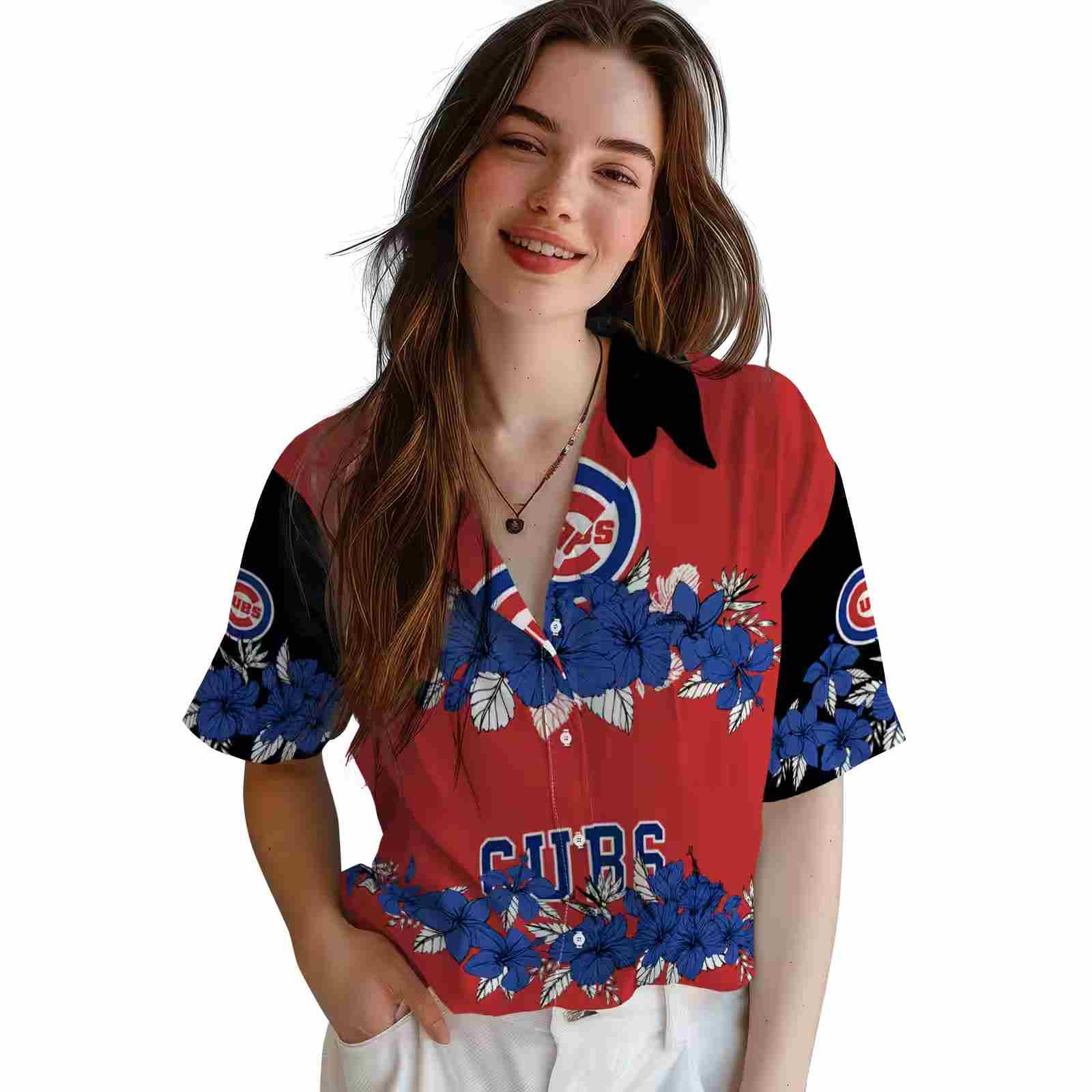 chicago cubs hibiscus stripe blue black hawaiian shirt latest model