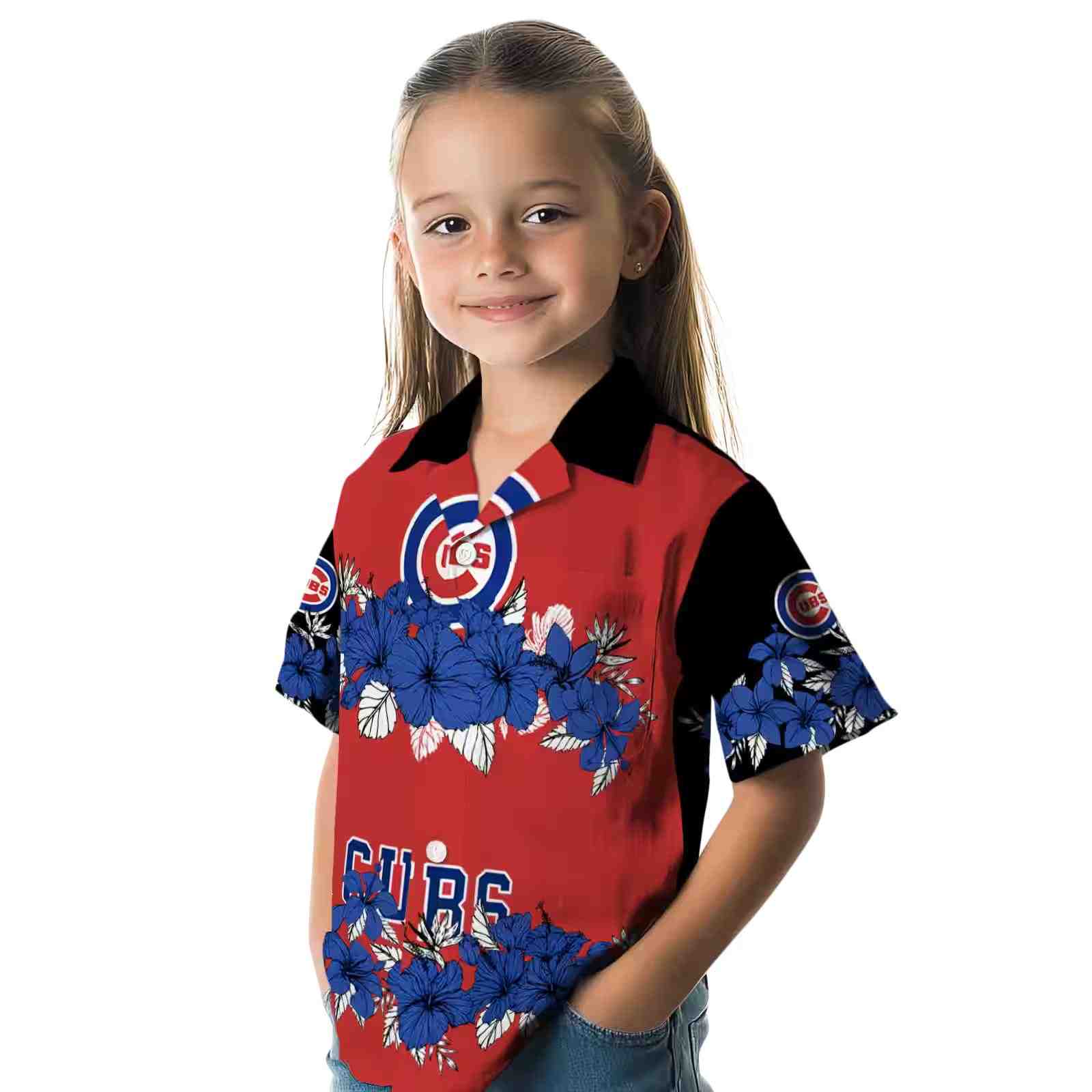 chicago cubs hibiscus stripe blue black hawaiian shirt premium grade