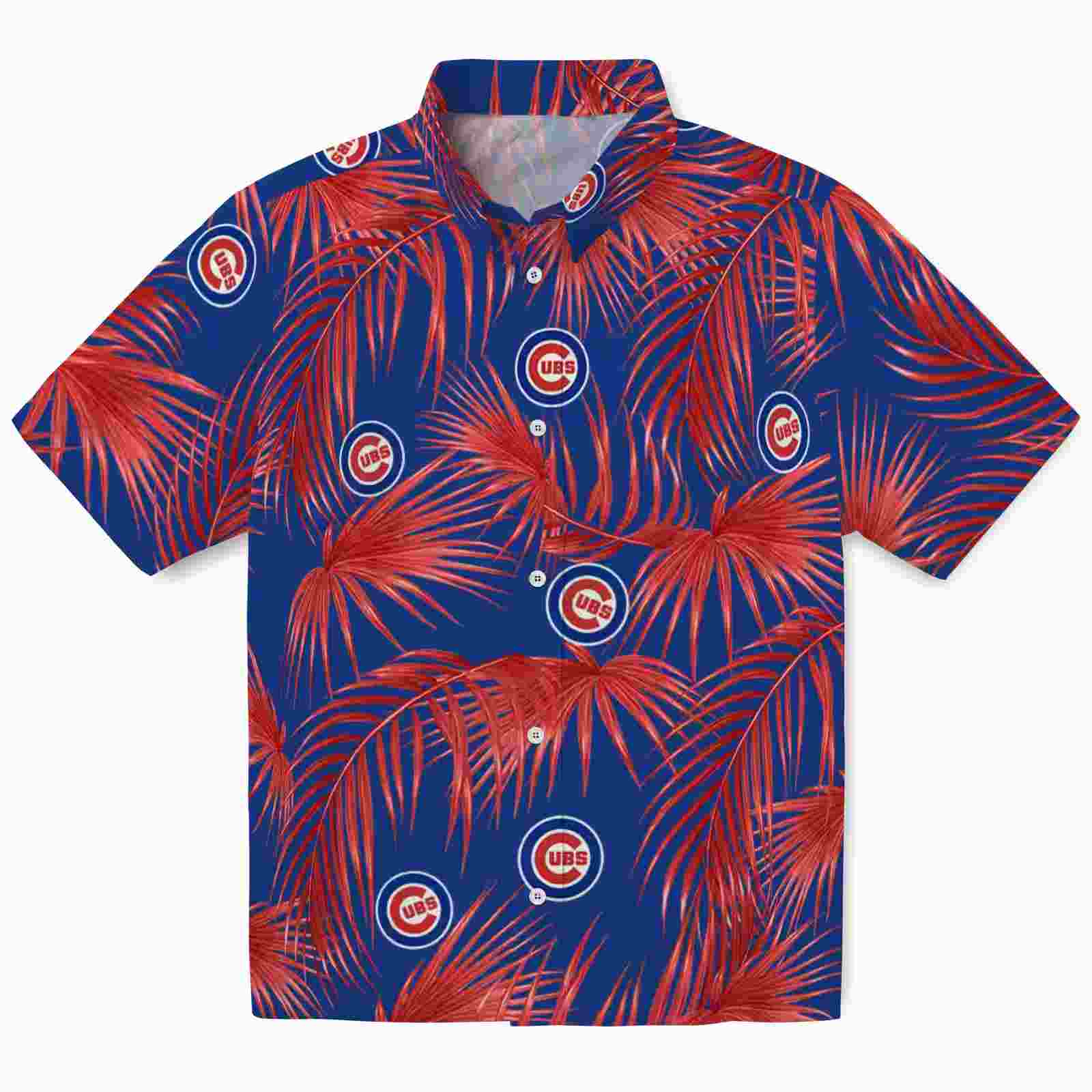 Chicago Cubs Leafy Palms Blue Hawaiian Shirt