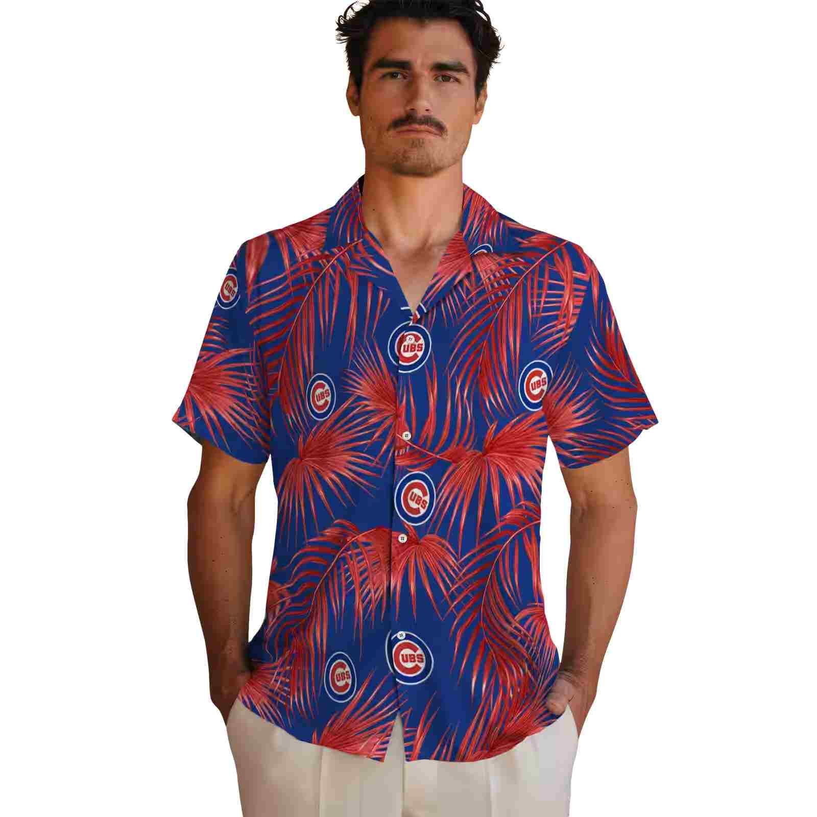 chicago cubs leafy palms blue hawaiian shirt fashion forward