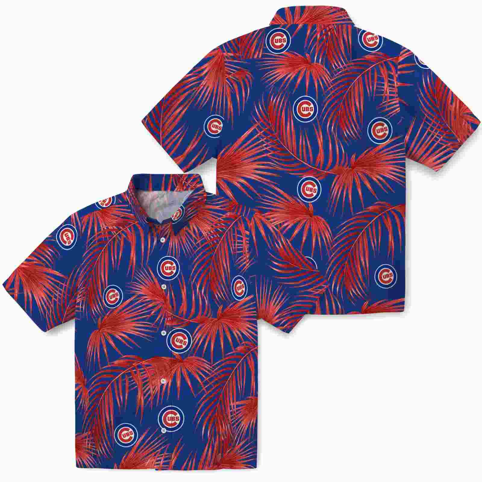 chicago cubs leafy palms blue hawaiian shirt high quality