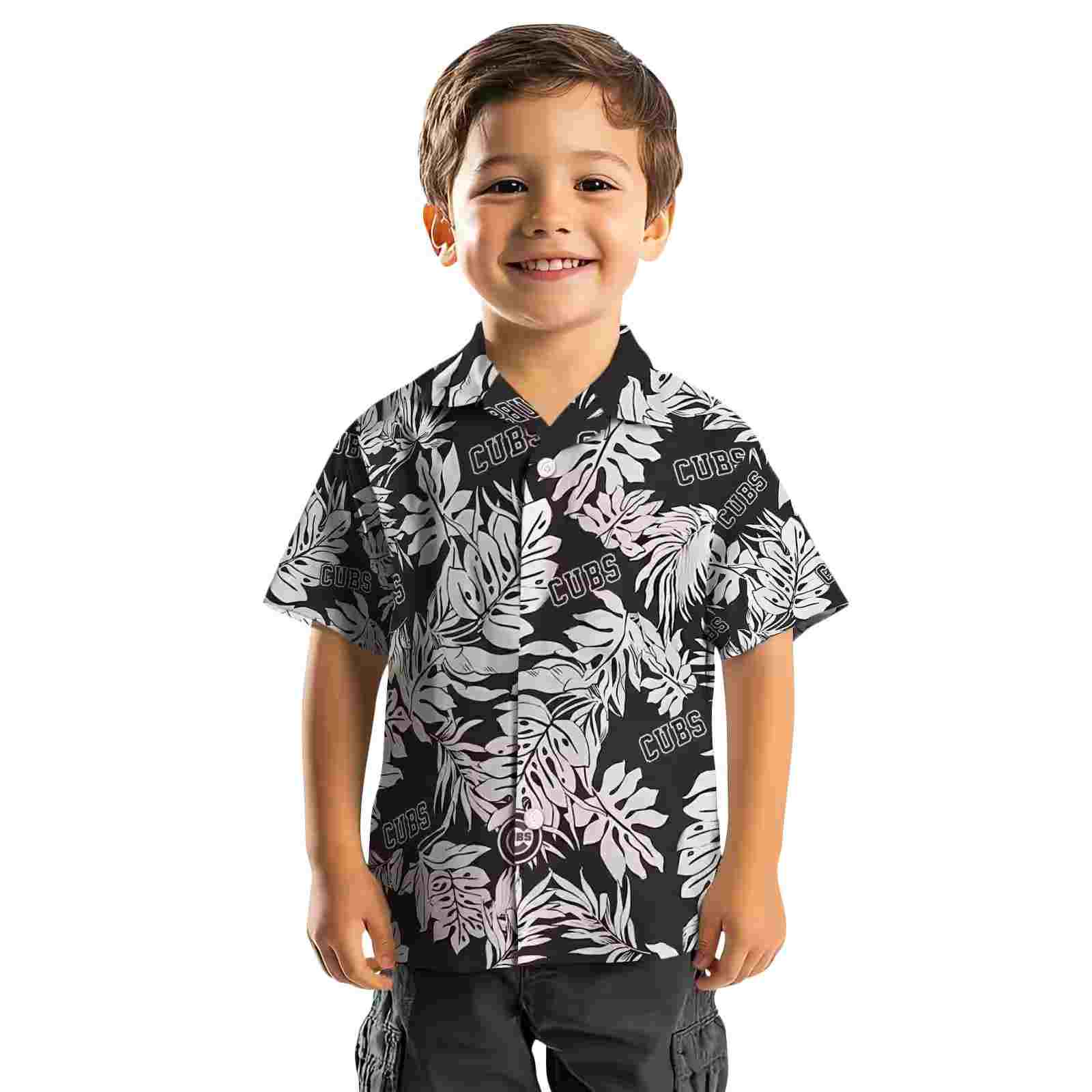 chicago cubs monstera leaf pattern black hawaiian shirt top rated