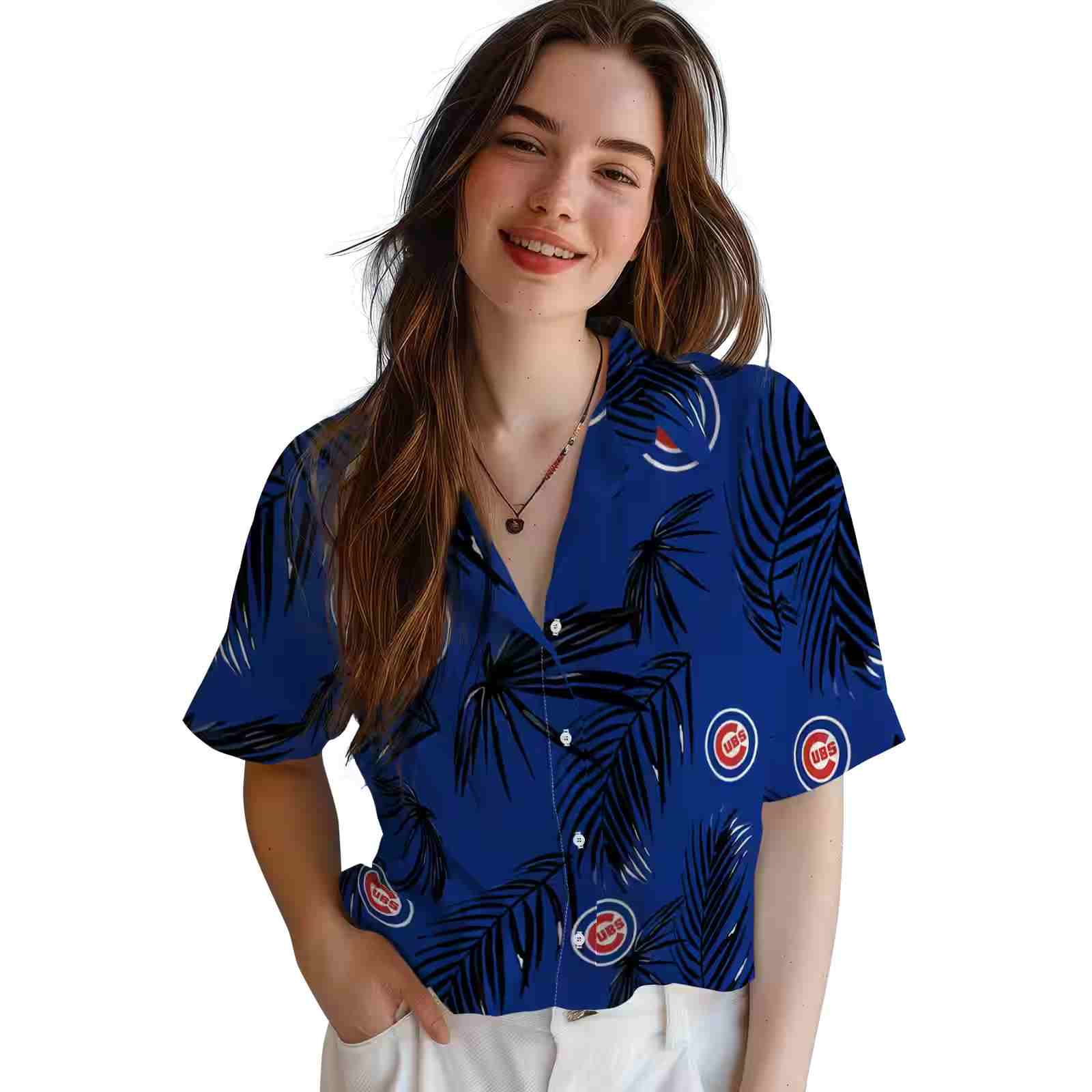 chicago cubs palm leaf blue hawaiian shirt latest model