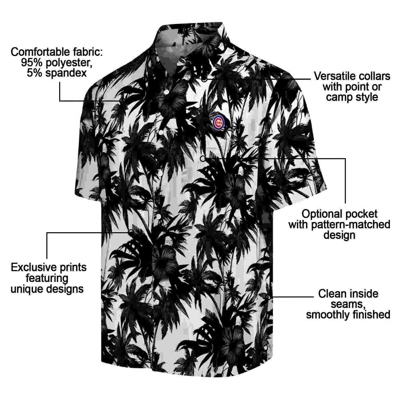 chicago cubs palm motifs black white hawaiian shirt new arrival