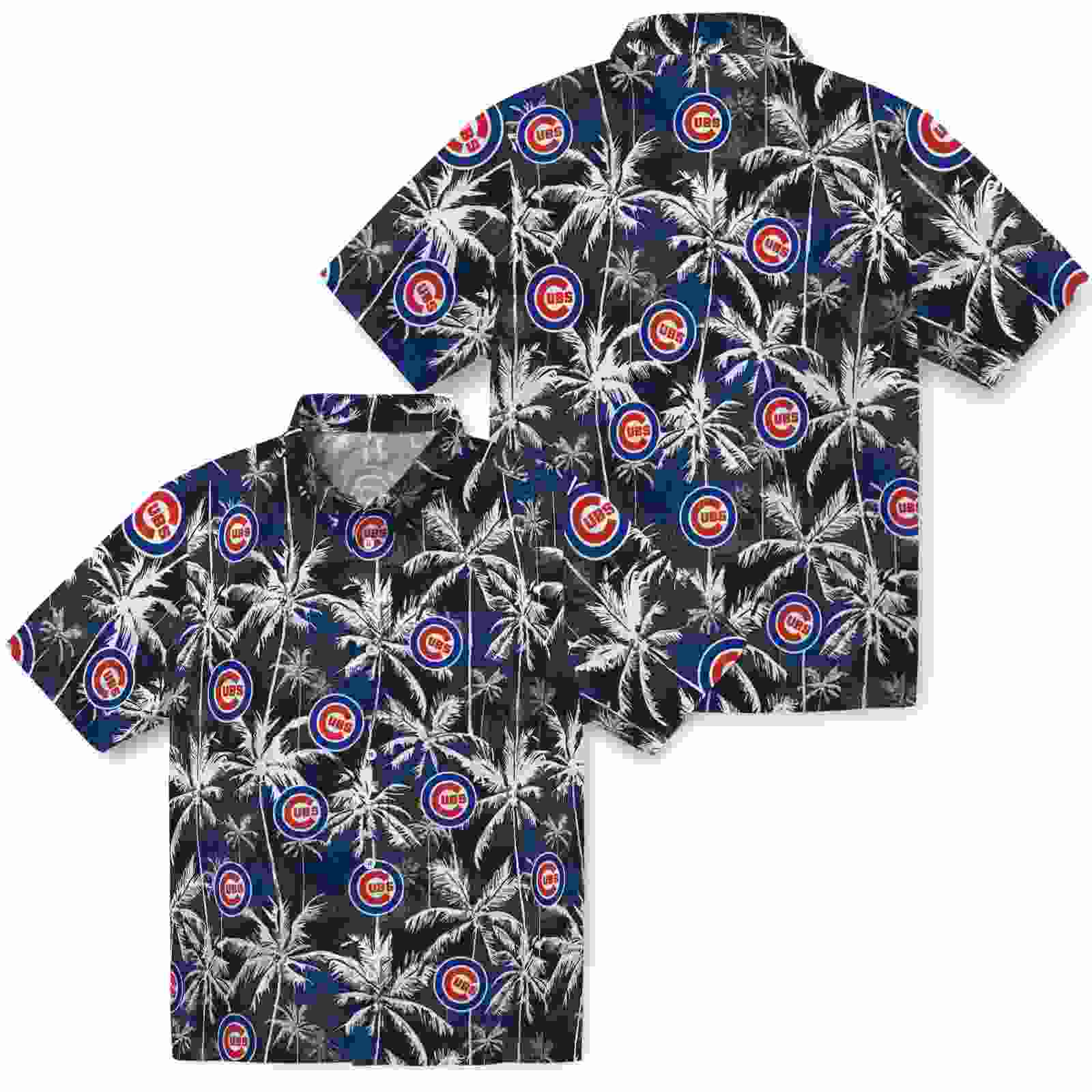 chicago cubs palm pattern blue black hawaiian shirt high quality