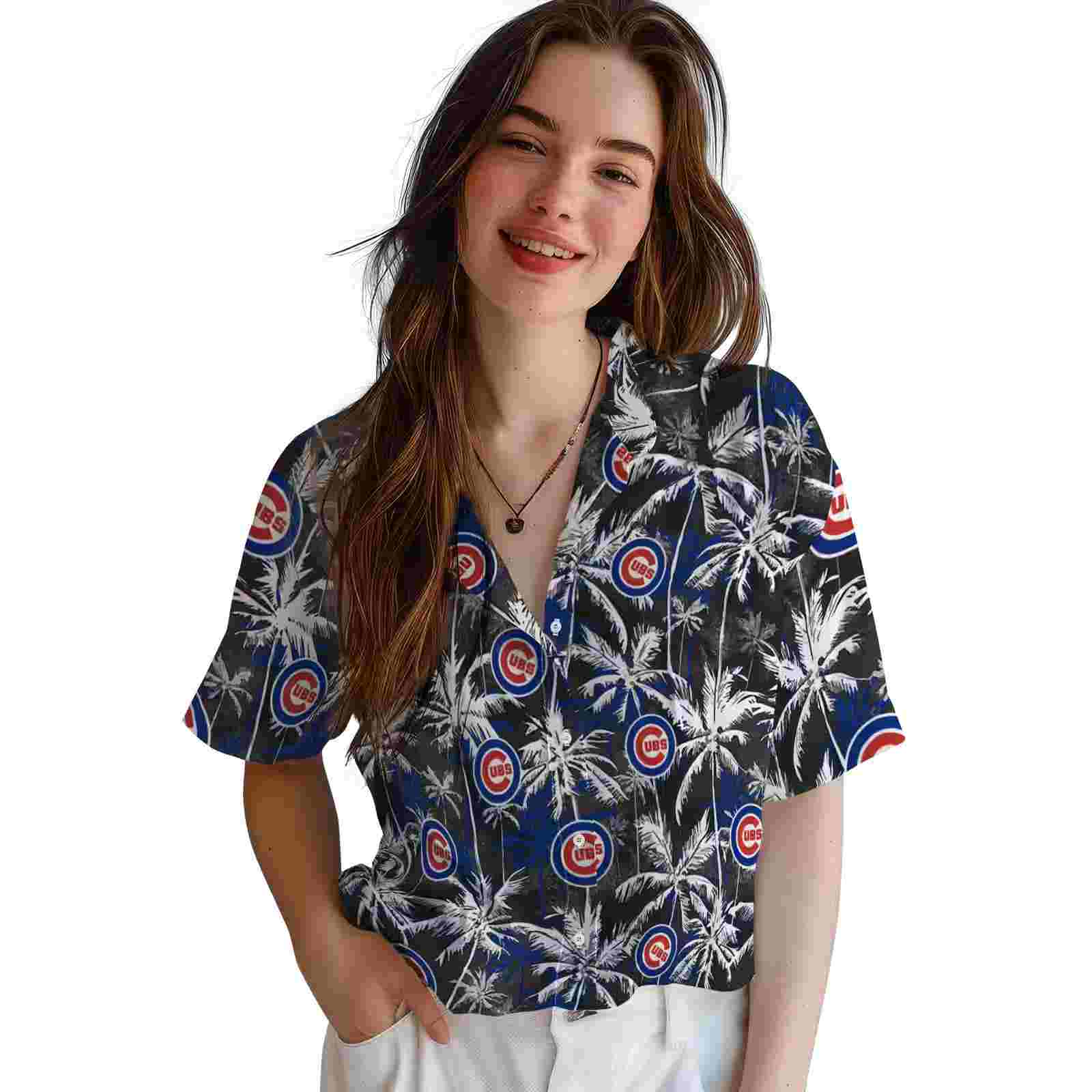 chicago cubs palm pattern blue black hawaiian shirt latest model