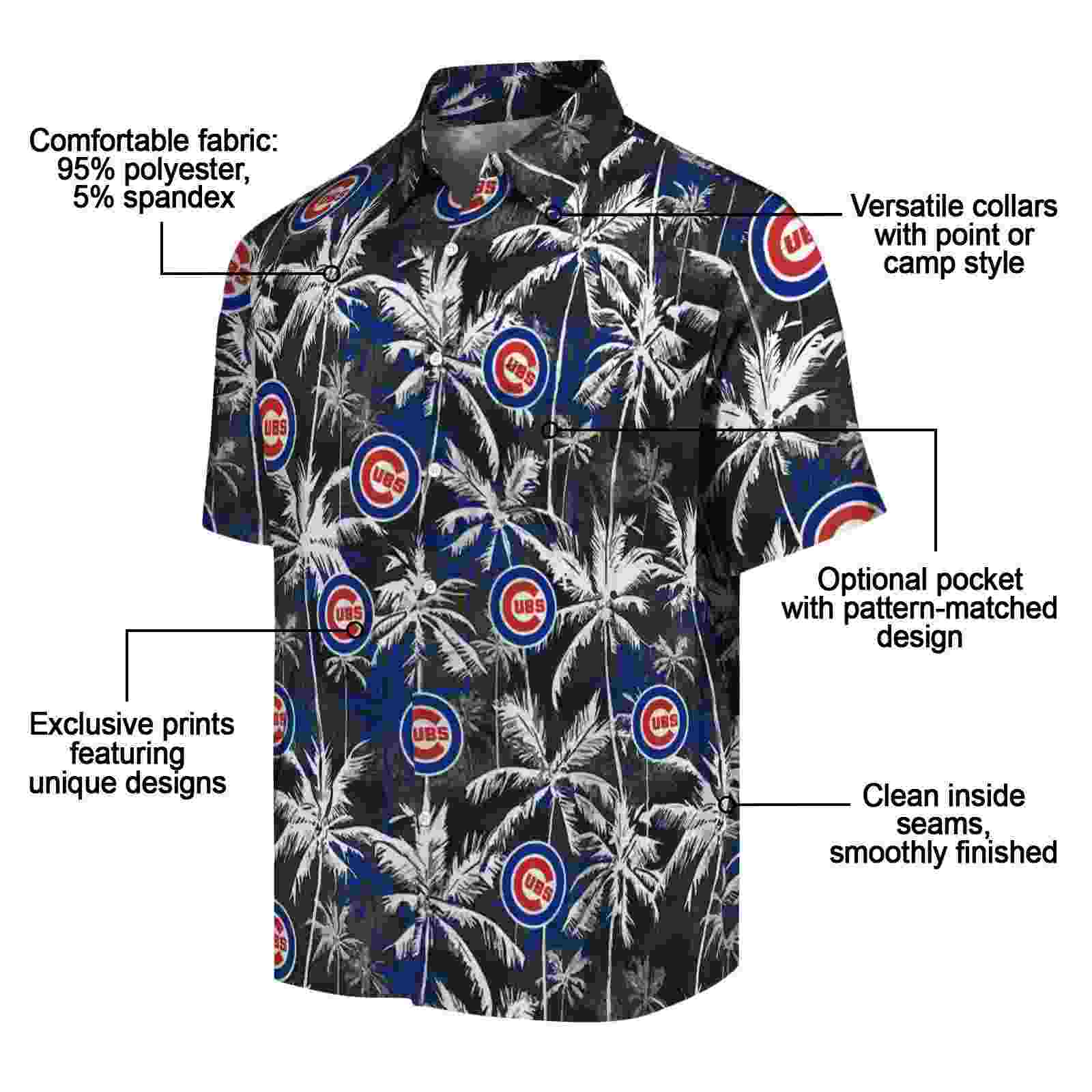 chicago cubs palm pattern blue black hawaiian shirt new arrival