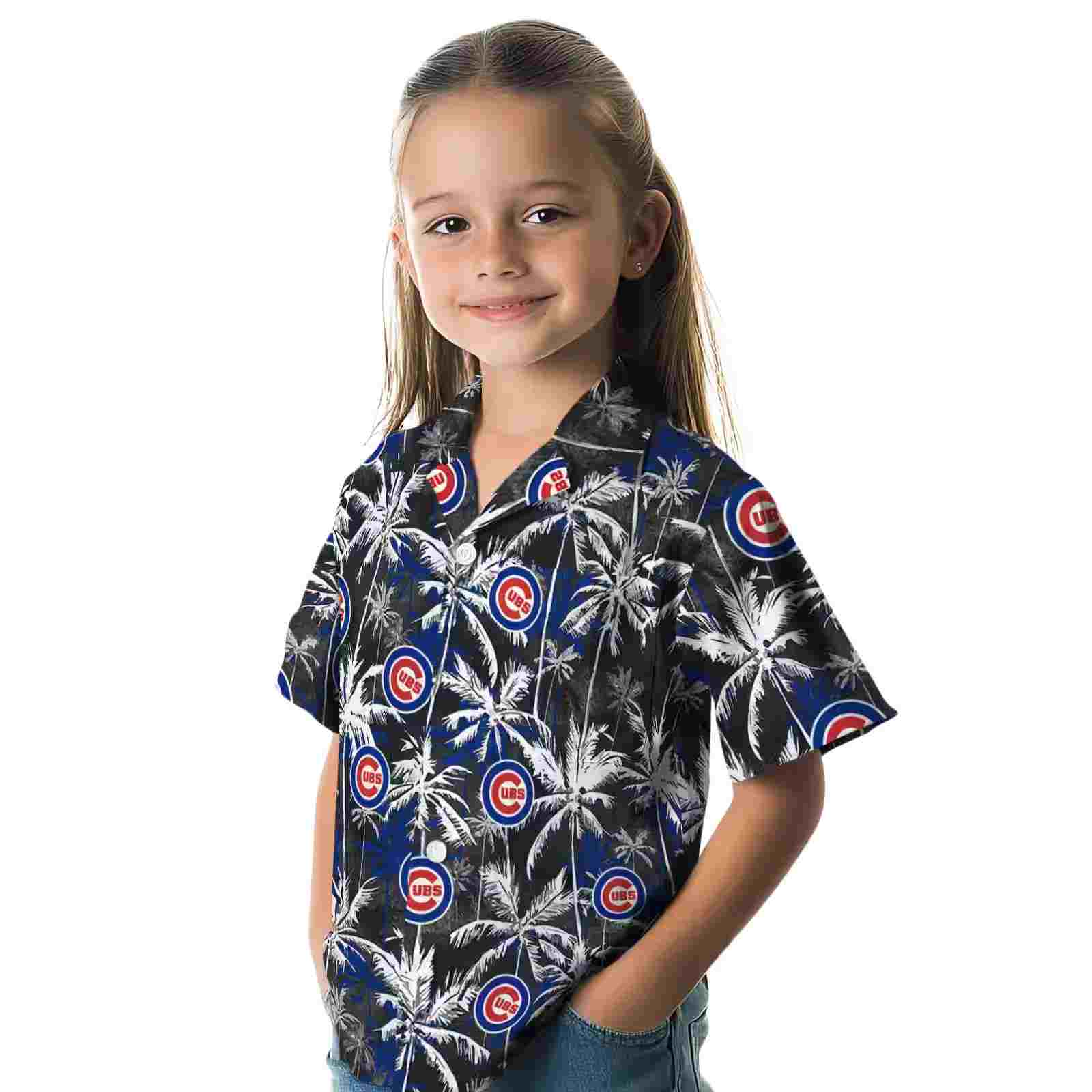 chicago cubs palm pattern blue black hawaiian shirt premium grade