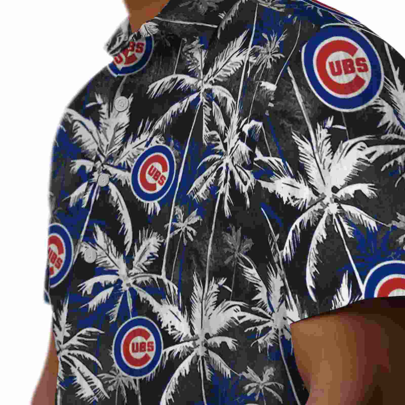 chicago cubs palm pattern blue black hawaiian shirt trendy