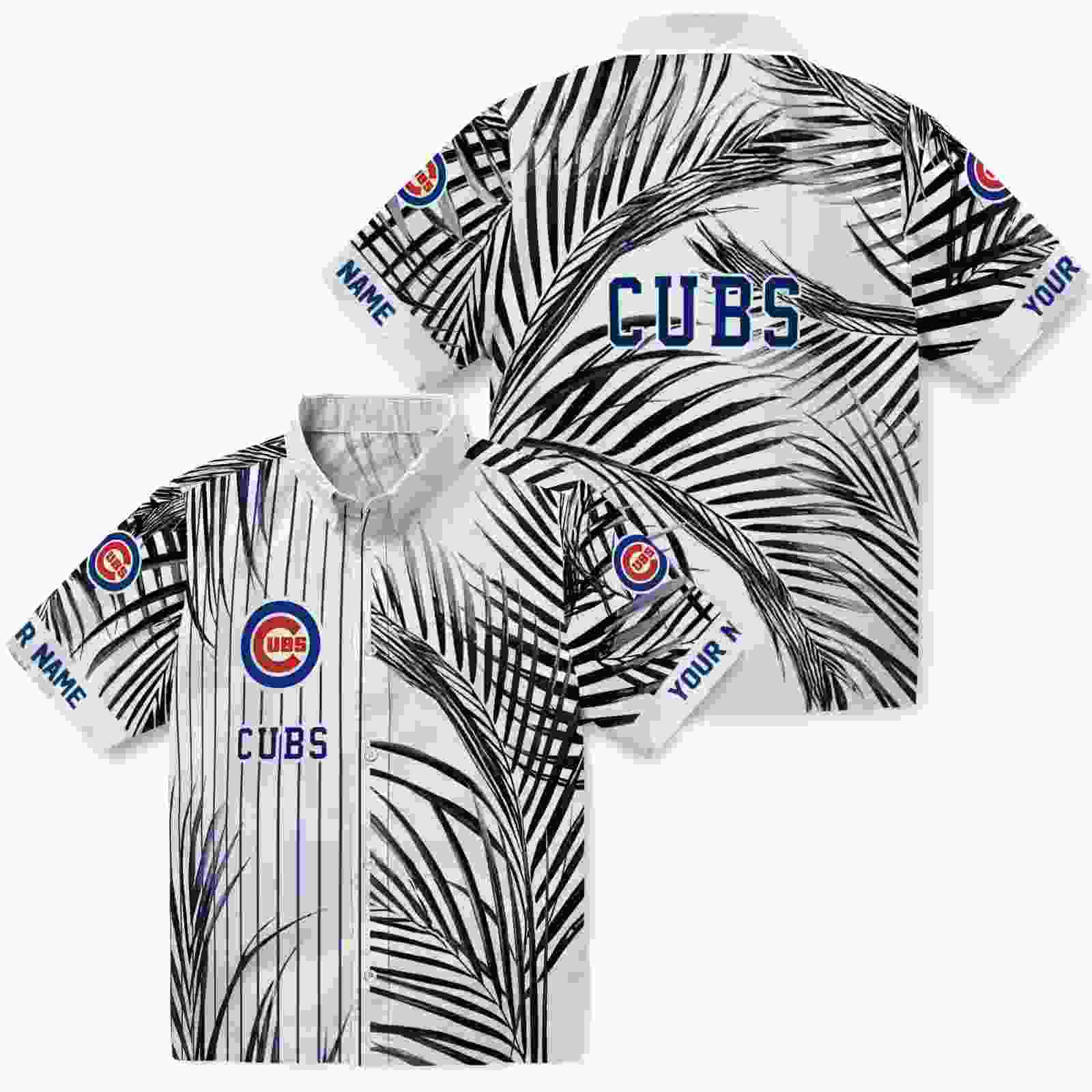 chicago cubs palm stripes blue black white hawaiian shirt high quality