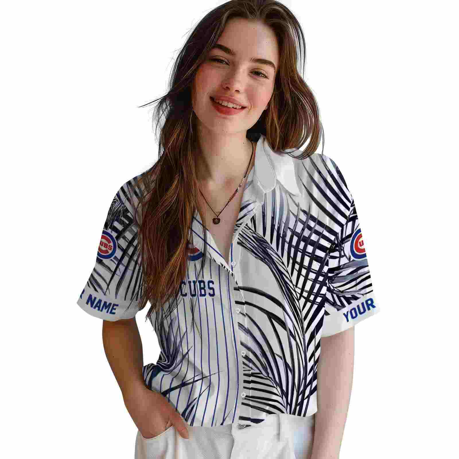 chicago cubs palm stripes blue black white hawaiian shirt latest model