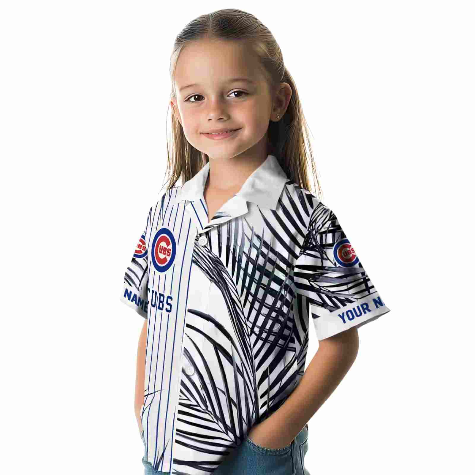 chicago cubs palm stripes blue black white hawaiian shirt premium grade