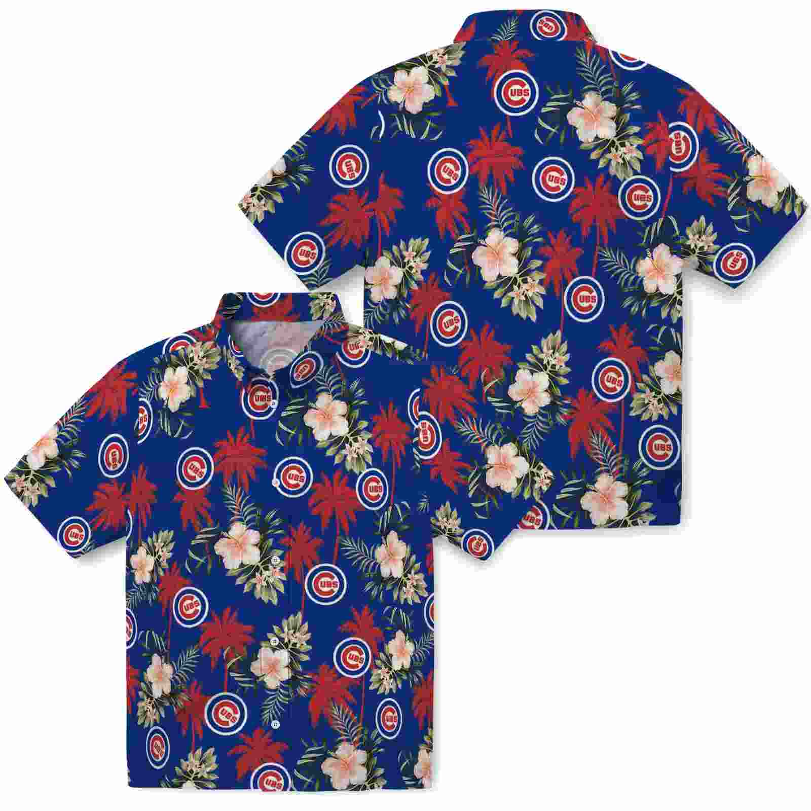 chicago cubs palm tree flower blue hawaiian shirt high quality